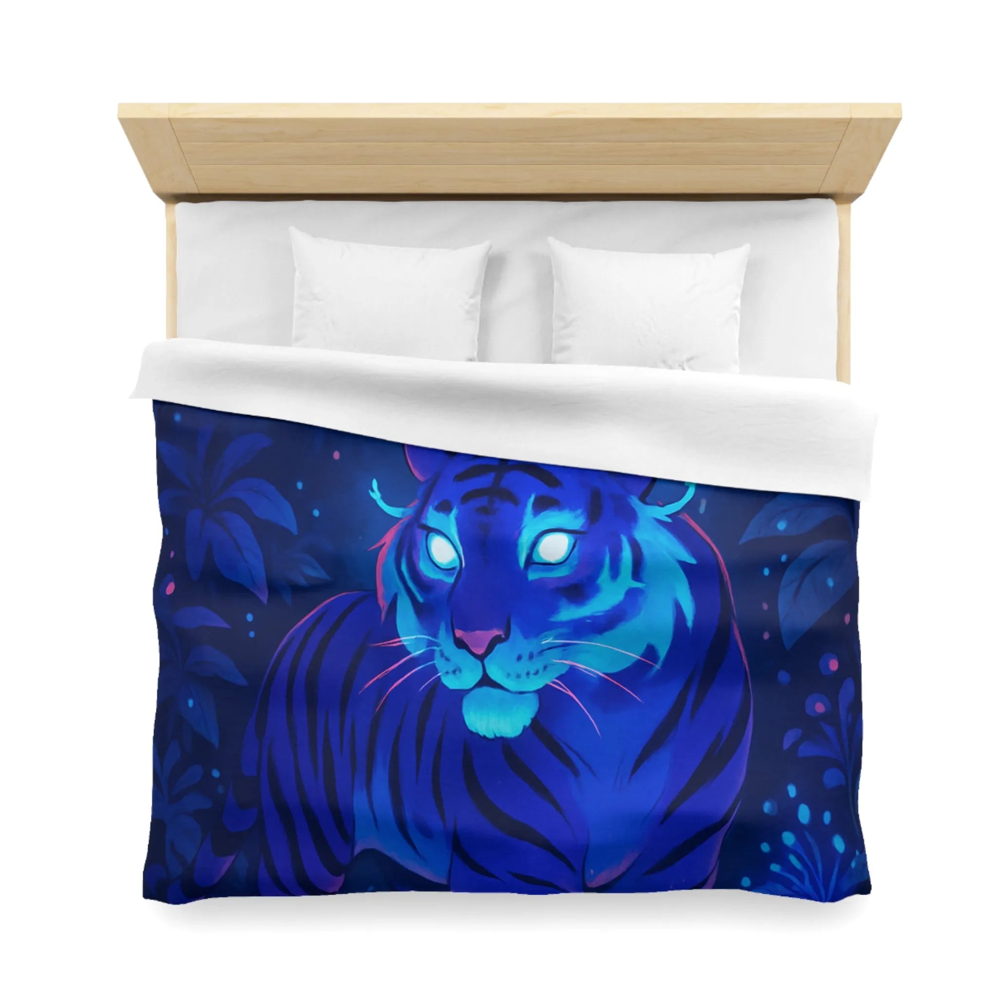 Housse De Couette Fantastique Tigre Bleu Azur Ambiance Nocturne Magique et Envoûtante