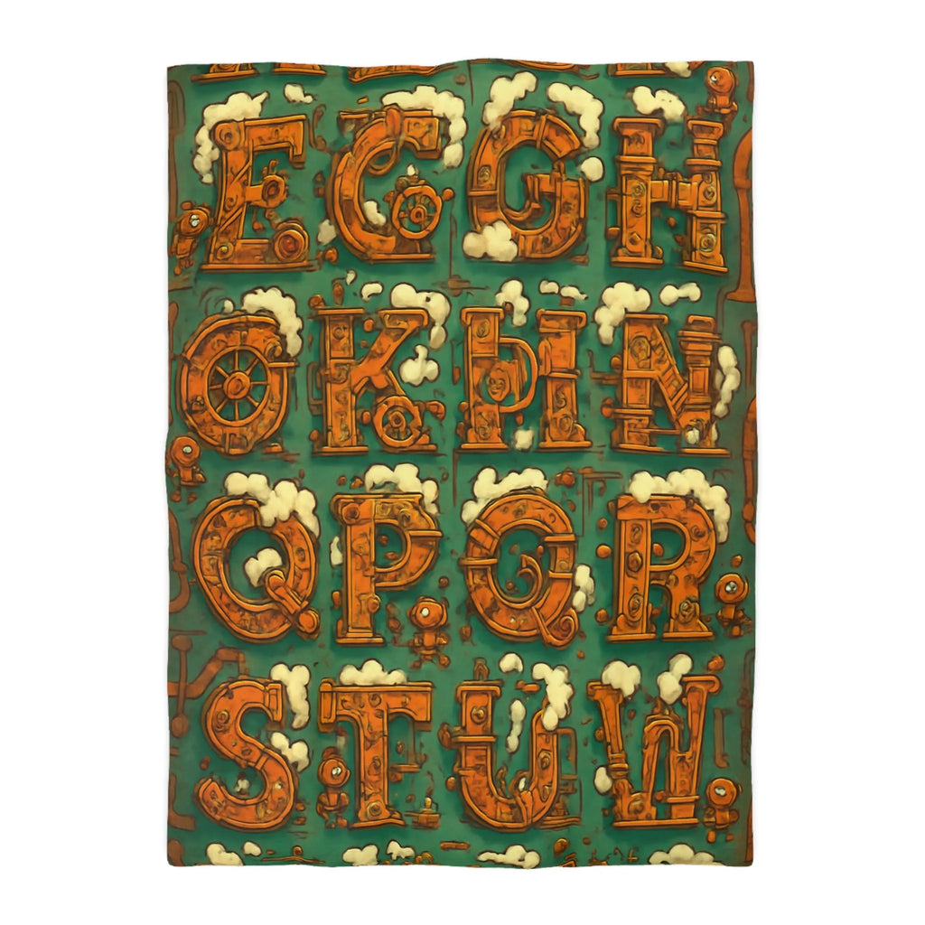Alphabet Steampunk avec Nuages Évaporants - Design Créatif pour Housse de Couette Originale