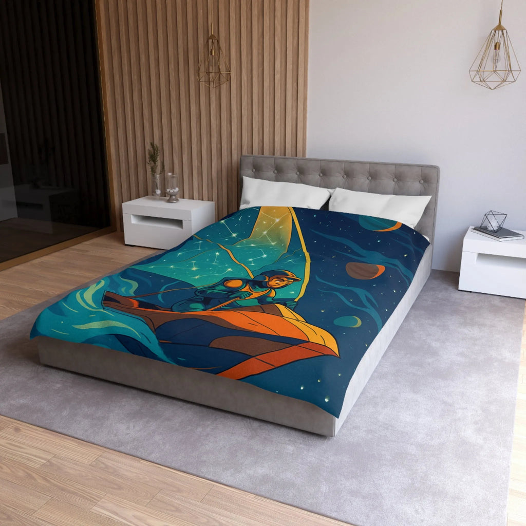 Housse de couette enfant avec cosmonaute naviguant sous la voile céleste étoilée