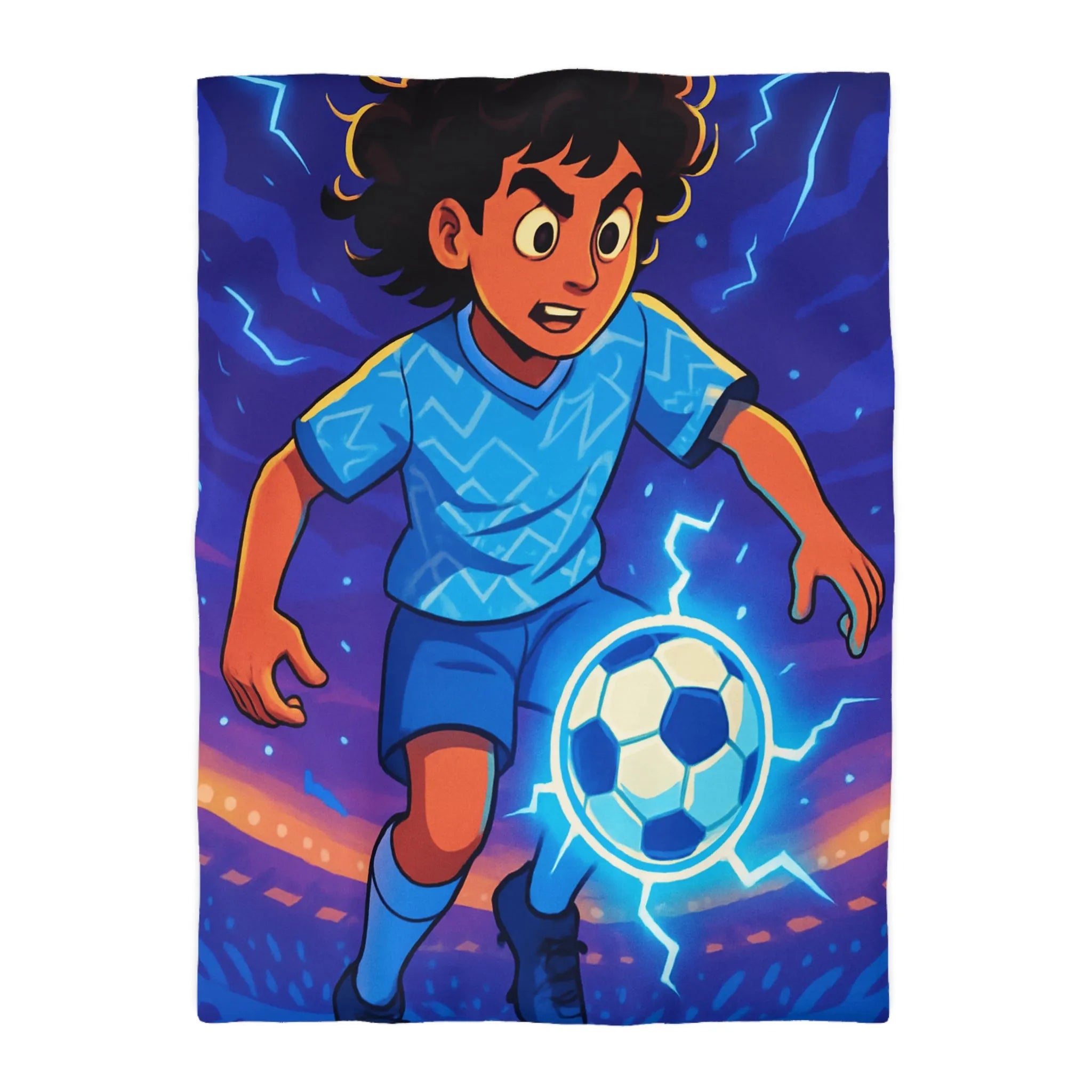 Housse de Couette Enfant Football Éclair Bleu Lumière Dynamique Jeu Sportif Aventure