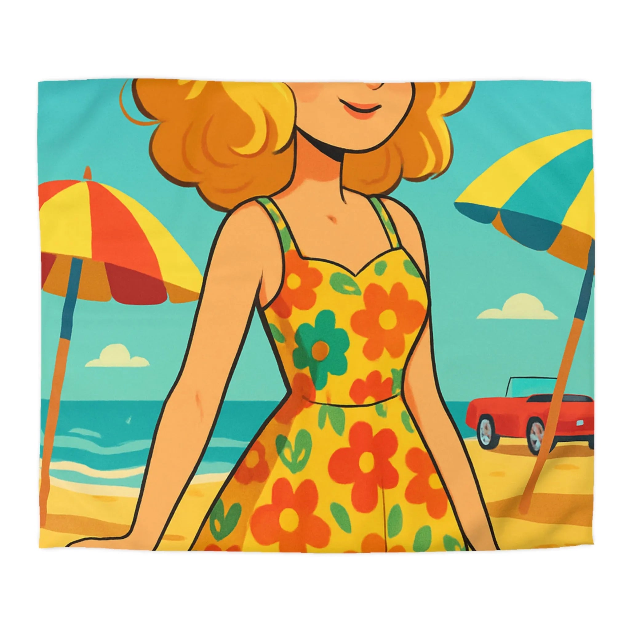 Housse de couette bohème rétro avec motif floral et ambiance plage ensoleillée