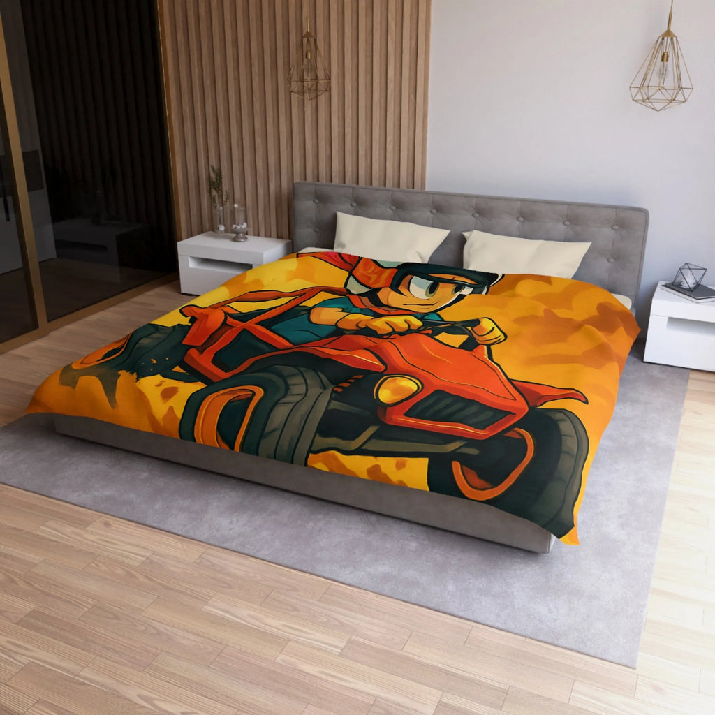 Housse de couette aventure enfant avec pilote de buggy dans le désert ensoleillé