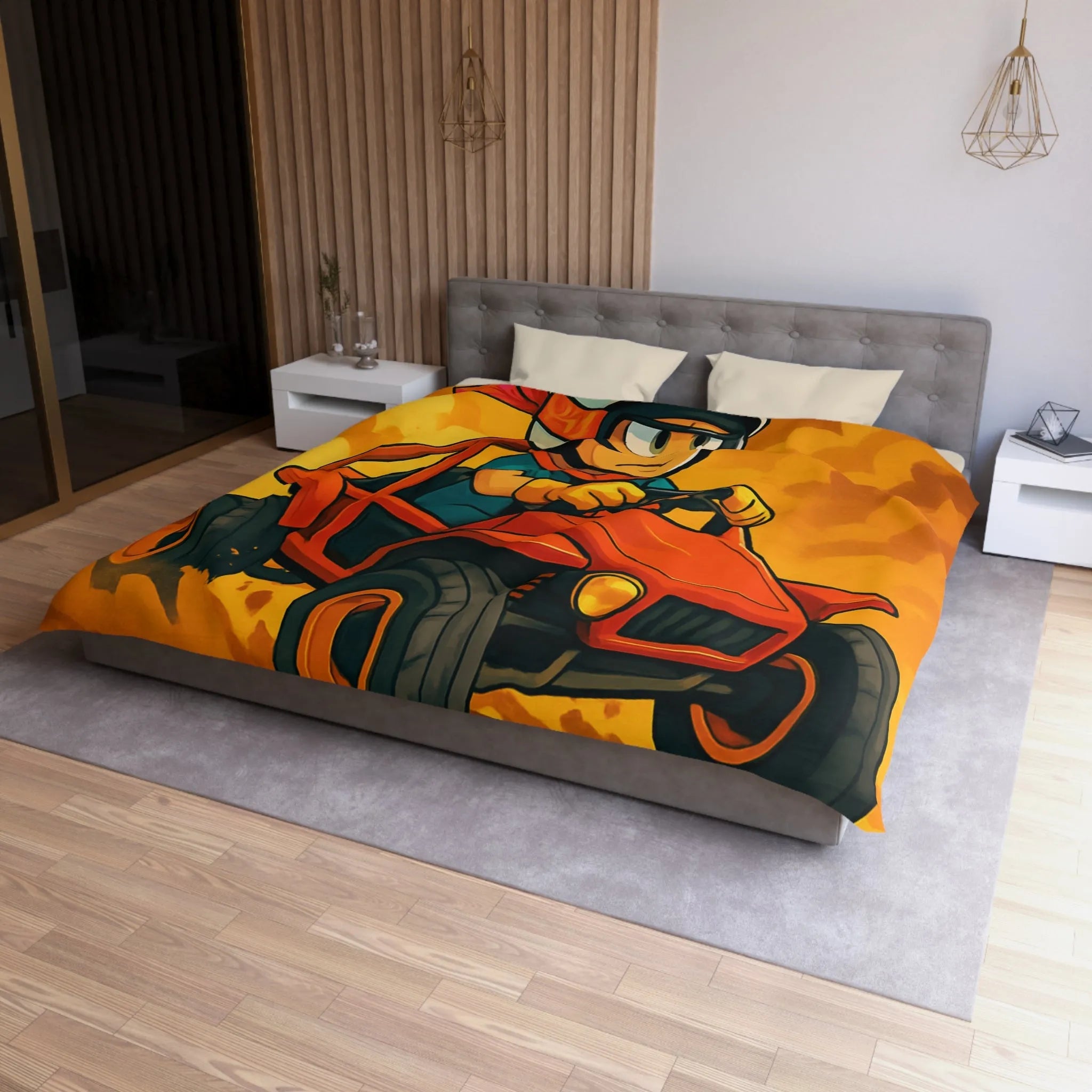 Housse de couette aventure enfant avec pilote de buggy dans le désert ensoleillé