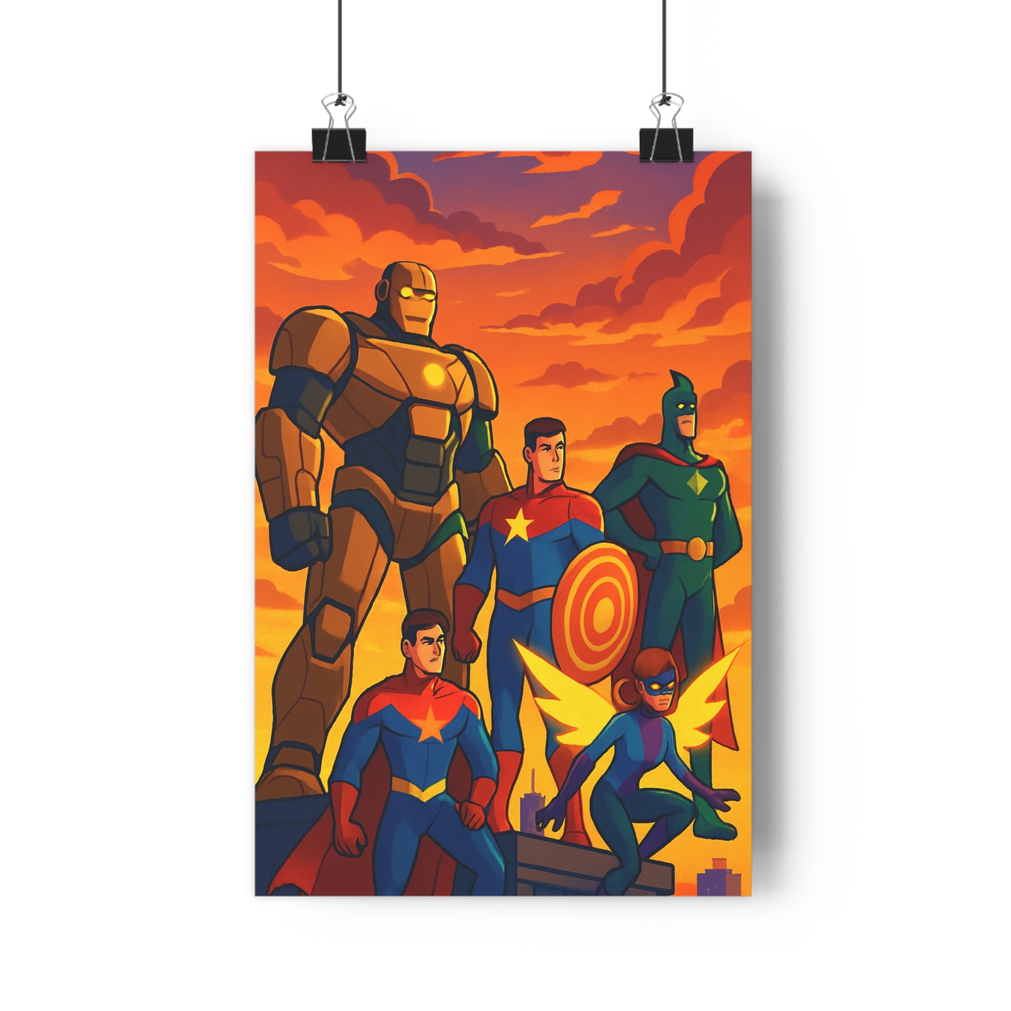 Poster décoratif superhéros cartoon moderne coloré énergique orange violet chambre bureau épique dynamique 30x46