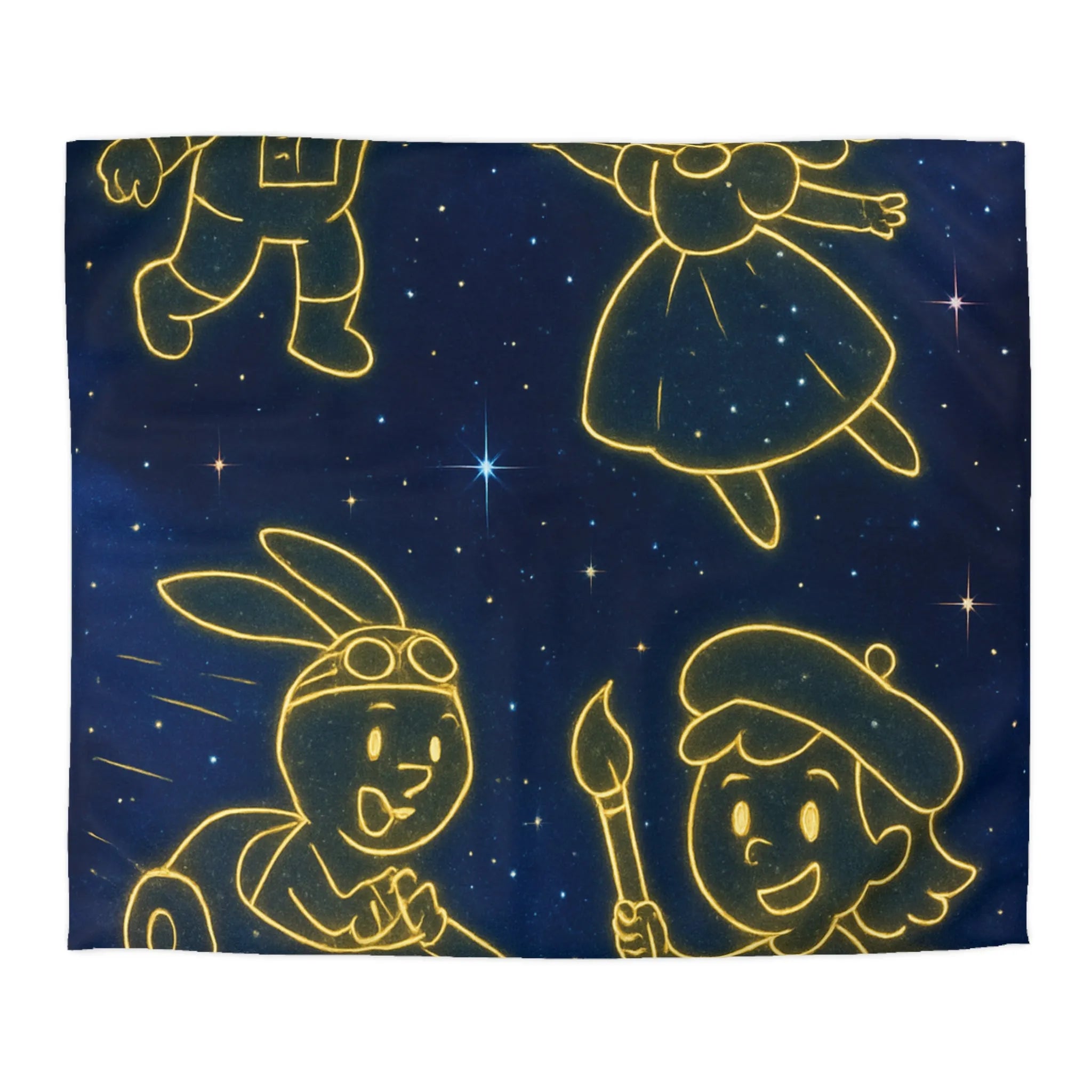 Housse de Couette Enfant Cosmos avec Constellations Astronautes Princesse Lapin Artiste