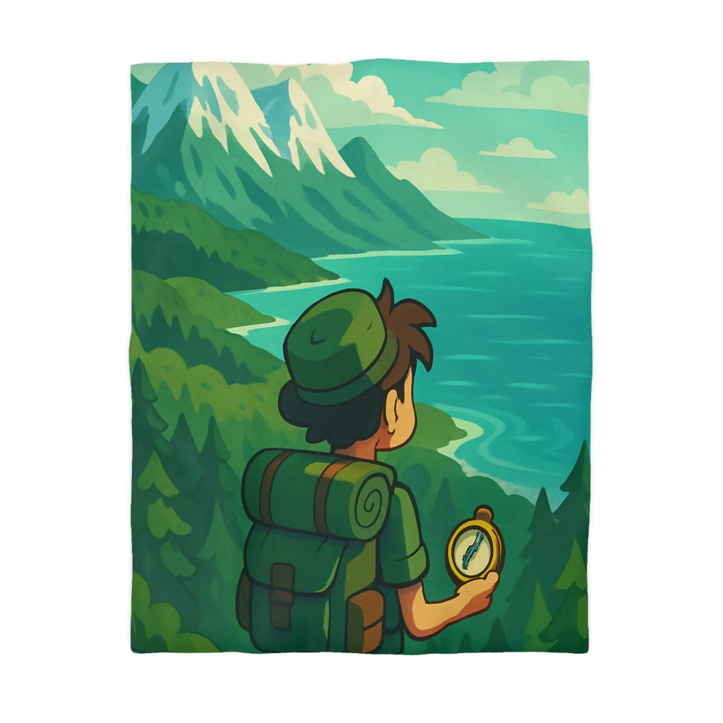 Aventure en montagne pour une housse de couette nature et voyageur contemplatif