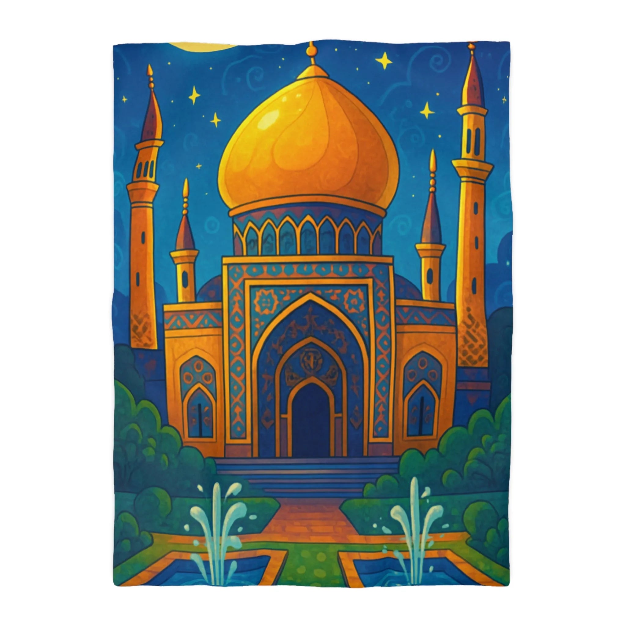 Housse de couette au design oriental avec palais doré sous ciel étoilé exotique