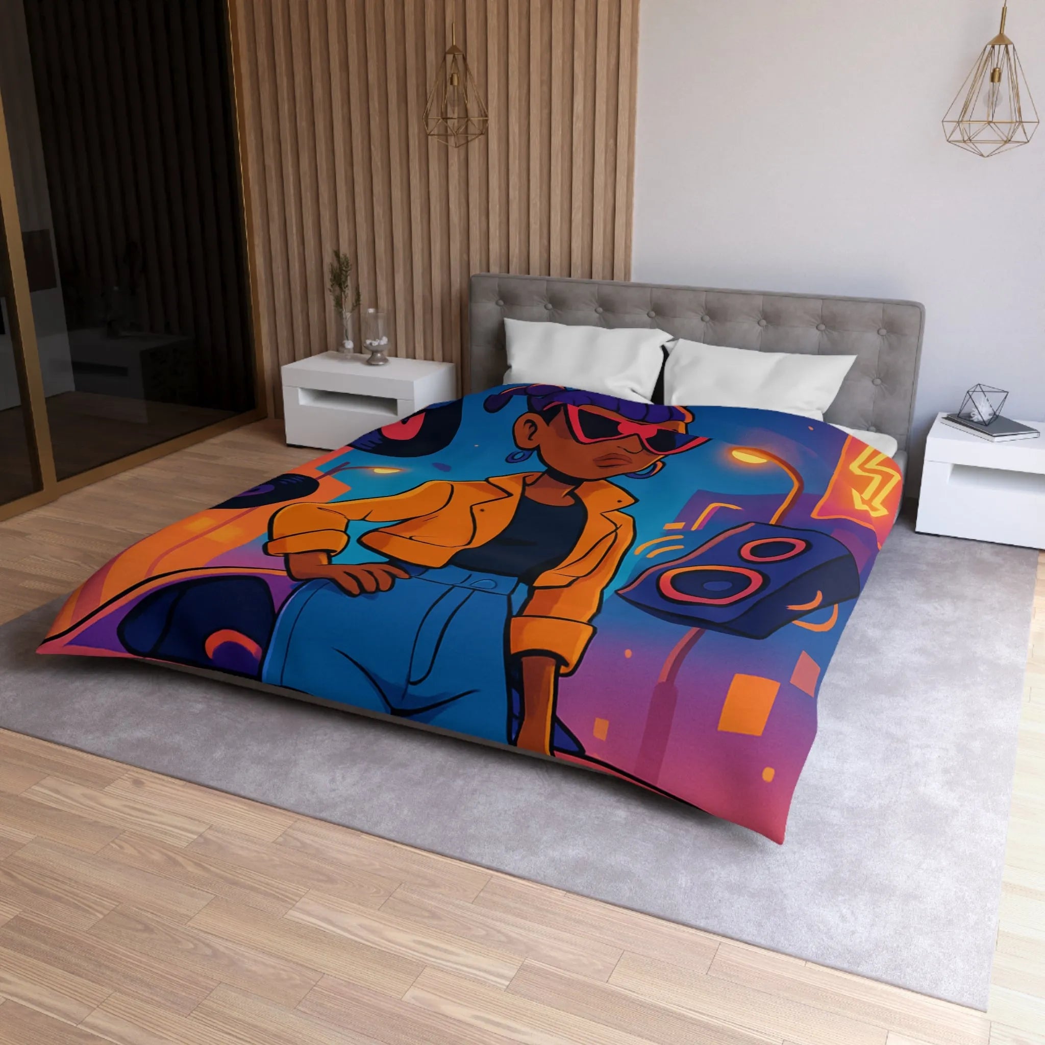 Housse de couette avec allure rétro urbaine et style dynamique aux couleurs vives