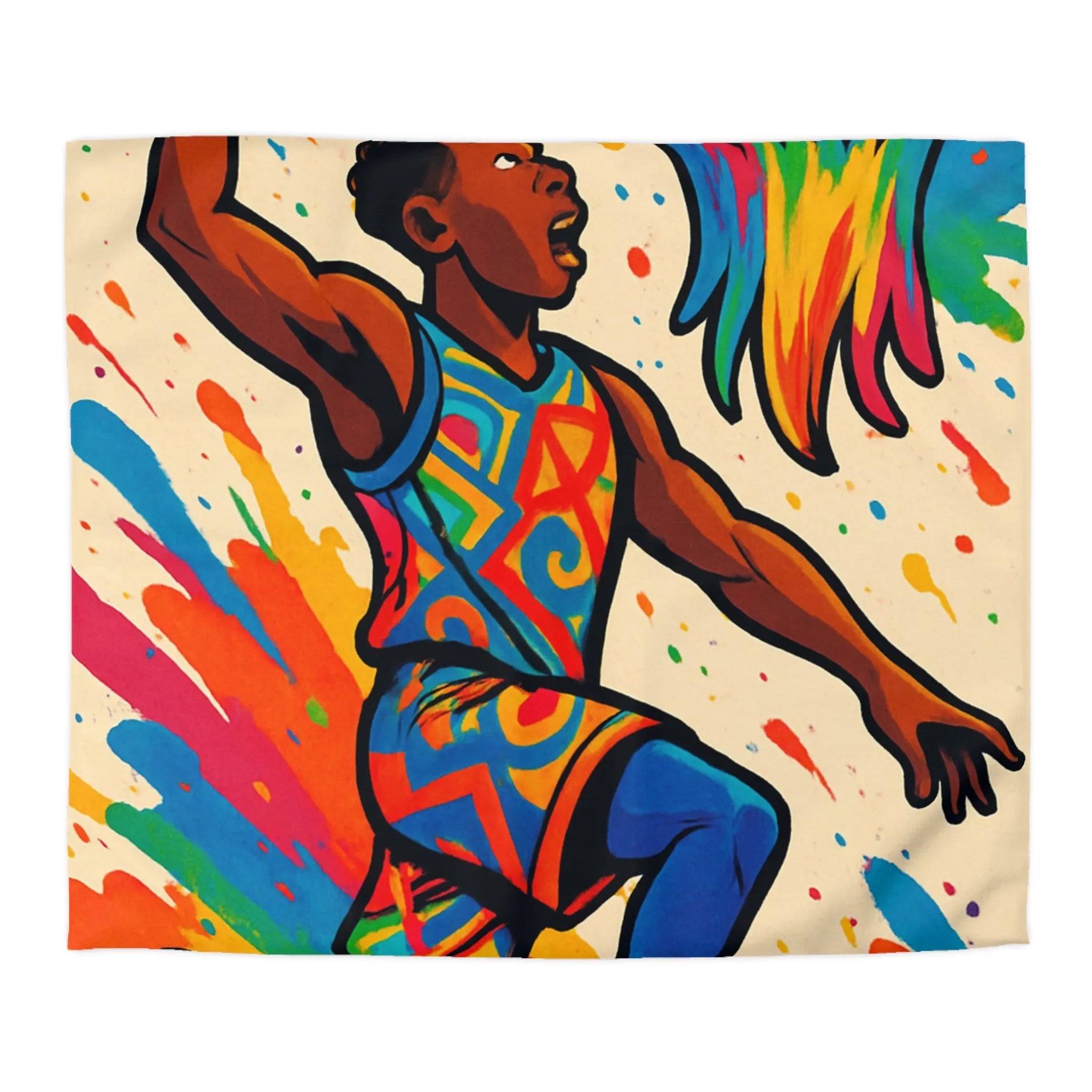 Housse de Couette Basket Éclatante : Athlete en Action avec Arc-en-Ciel Coloré