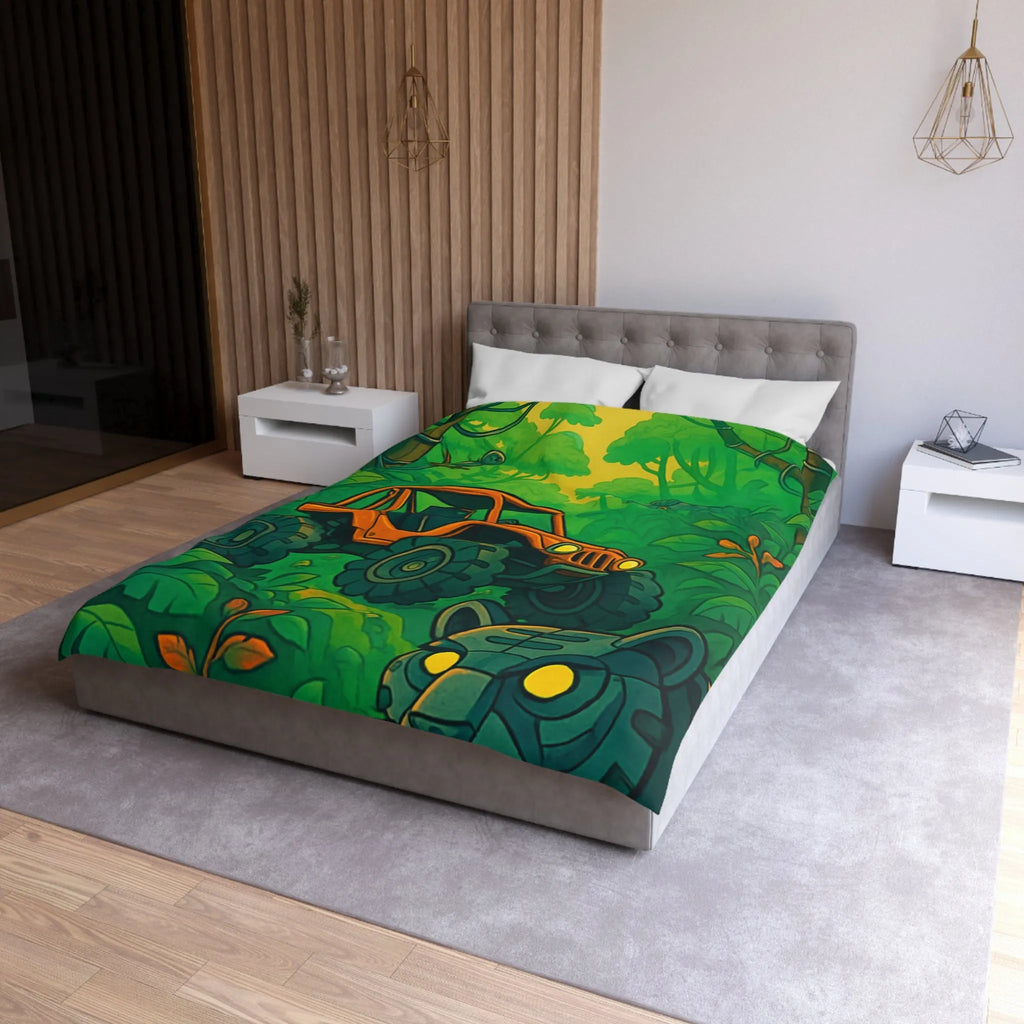 Housse de couette jungle vibrante avec 4x4 orange et panthère mystérieuse