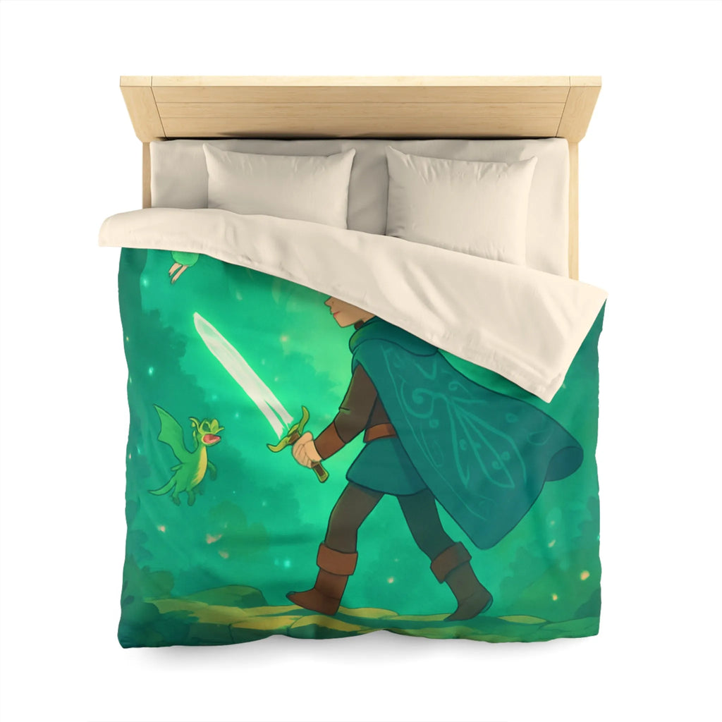 Housse de couette enfant magique avec épée lumineuse et créatures enchantées en forêt