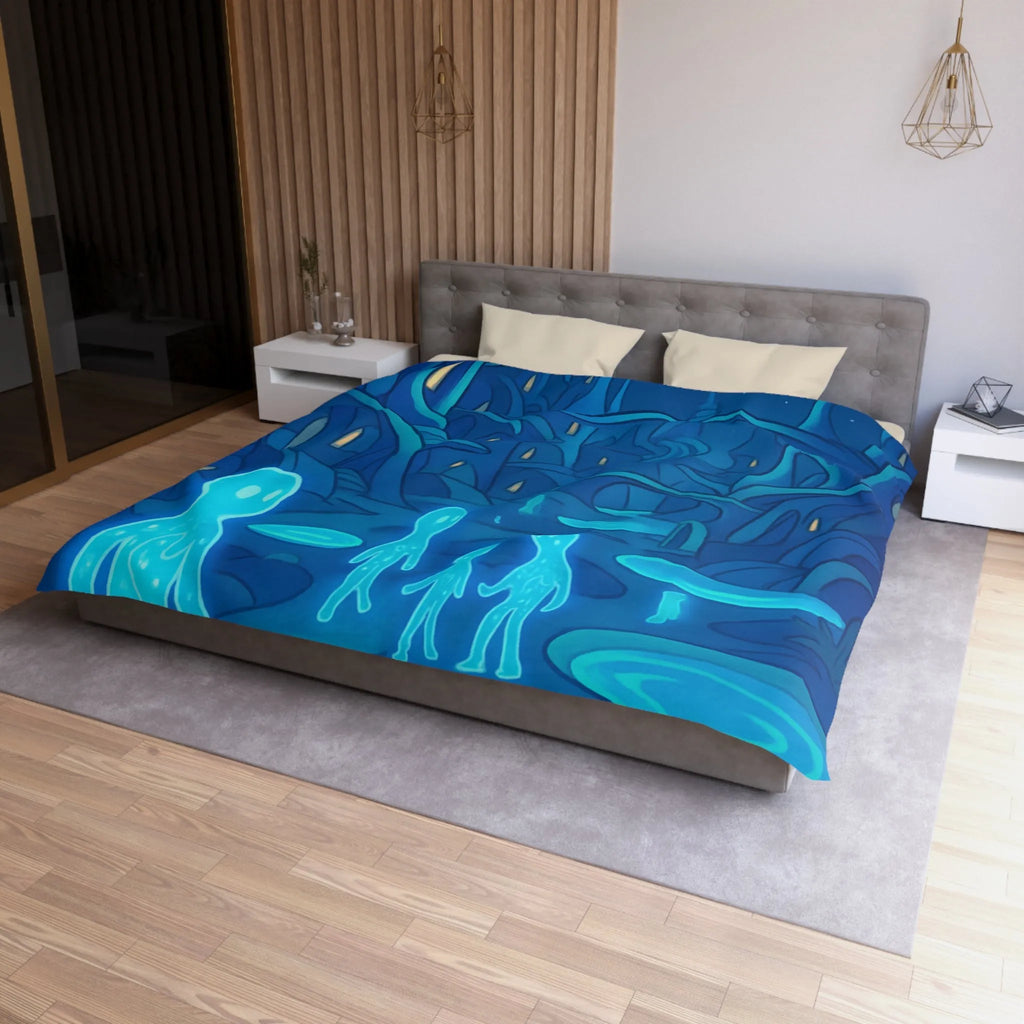 Housse de couette fantastique avec paysage extraterrestre, créatures lumineuses et lune mystique