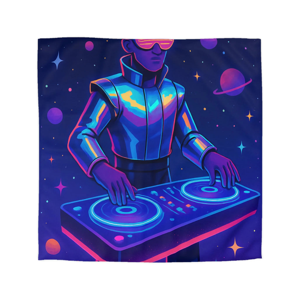 Housse de couette DJ futuriste avec planètes et éclat de néon dans l'espace