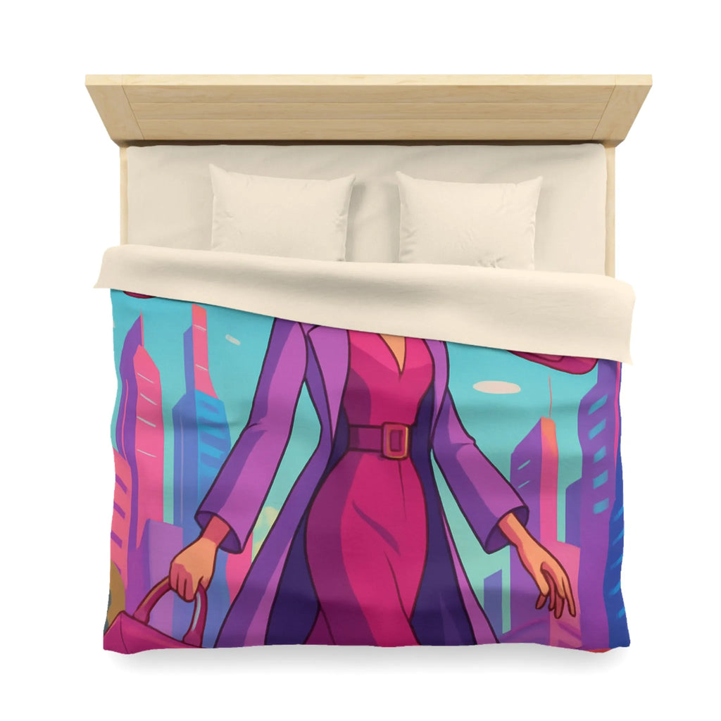 Élégante illustration urbaine rétro-futuriste avec personnage glamour et accessoires stylés en rose