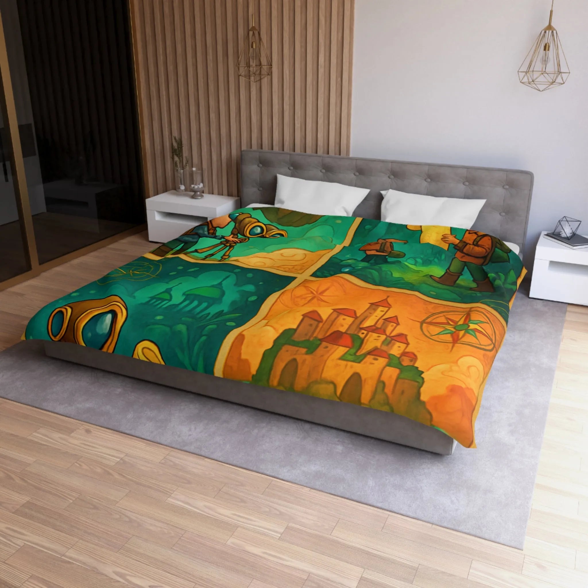 Housse de couette aventure fantastique pour chambre d'enfant avec exploration imaginaire colorée