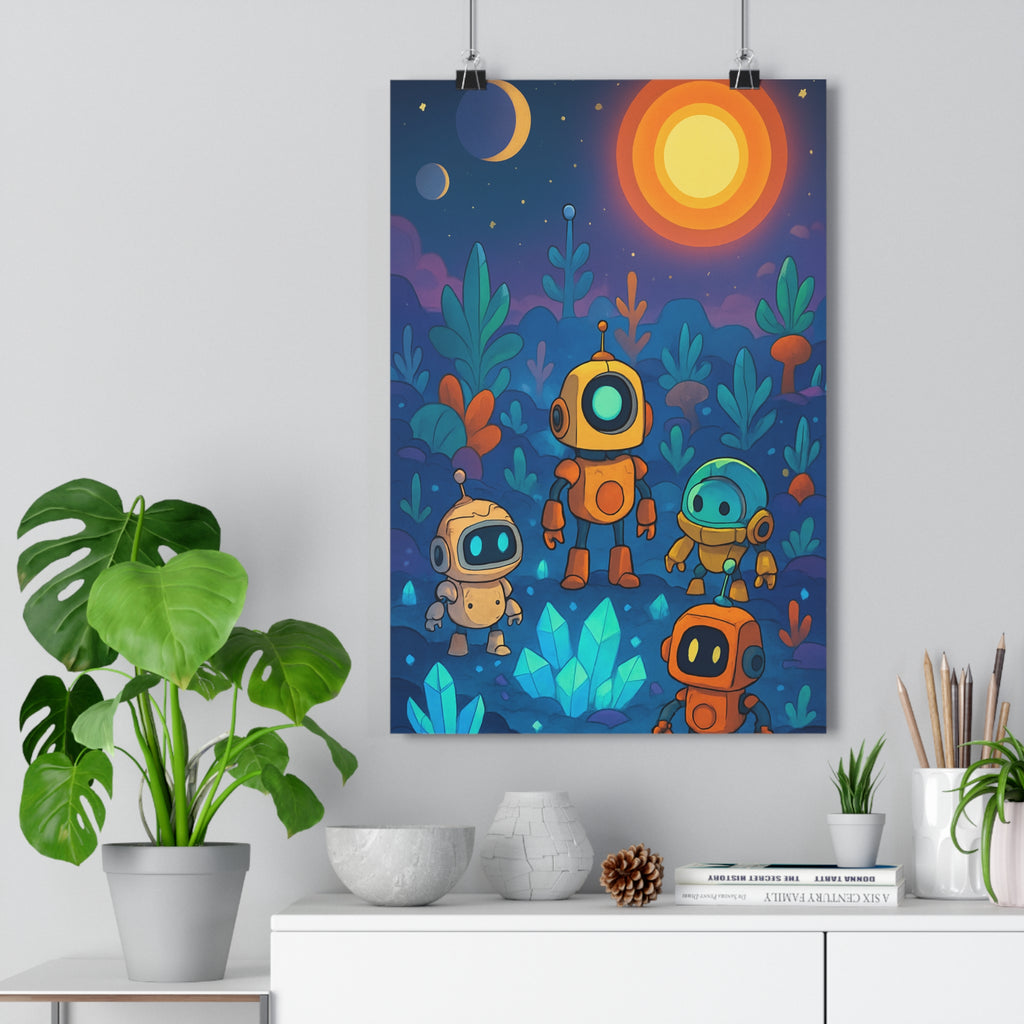 Poster décoratif cosmos pastel mignon robots enfant chambre rêveur lumineux doux magique unique esthétique