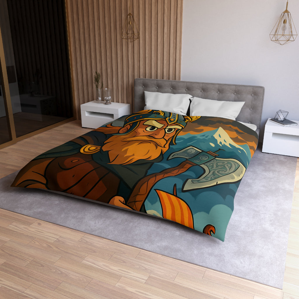 Housse de couette Viking féroce, paysage nordique et drakkar, ambiance mythique captivante