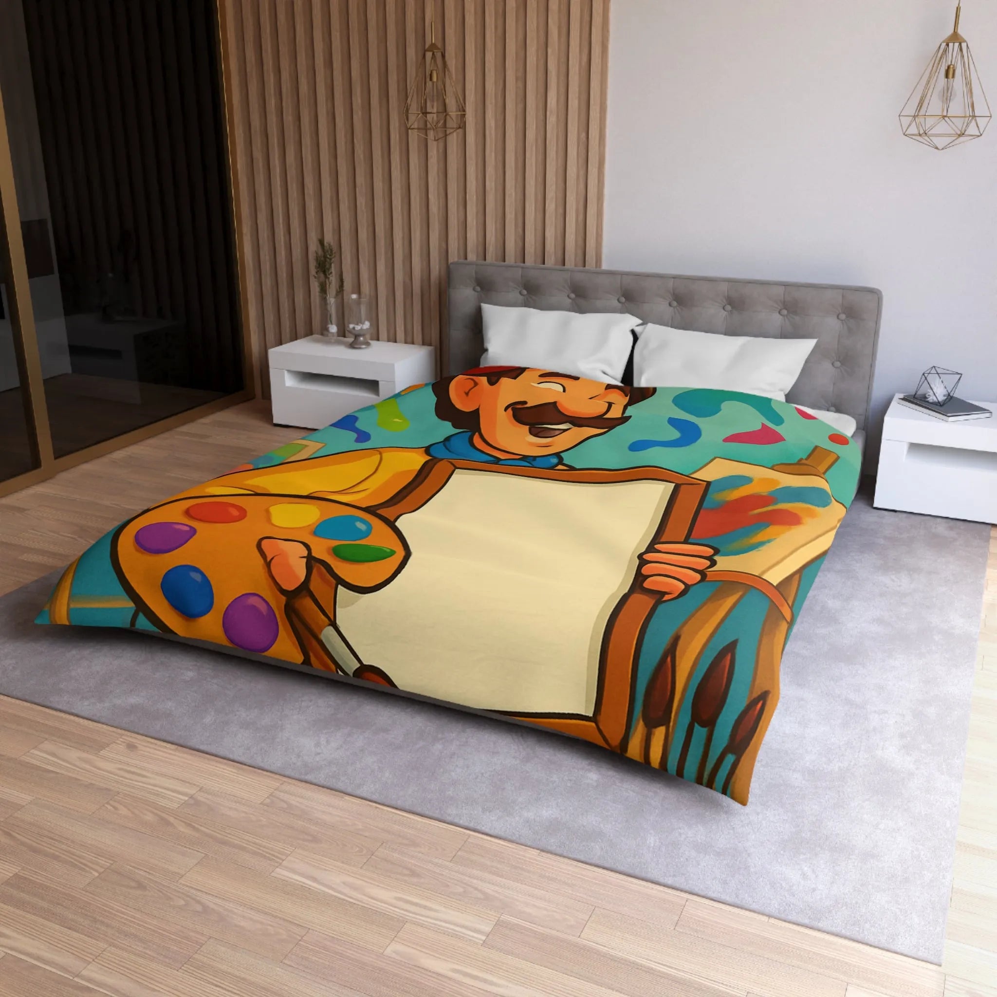 Housse de couette colorée artiste, palette vibrante, design créatif pour chambre inspirante