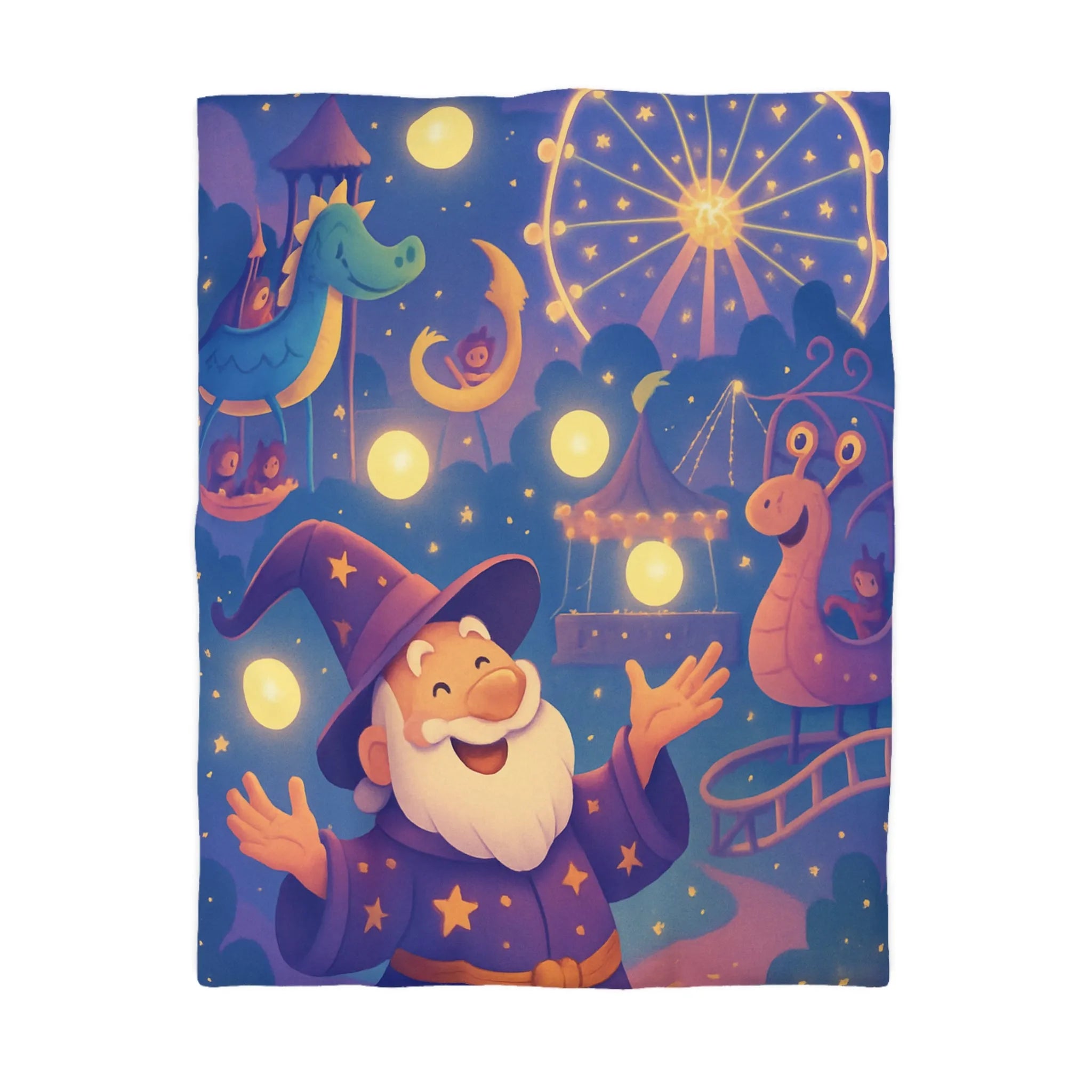 Housse de couette magique pour enfants avec magicien joyeux et parc d'attractions nocturne