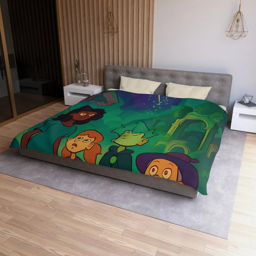 Housse de Couette Enfant : Quatre Aventuriers Sous une Comète Éblouissante et Mystique