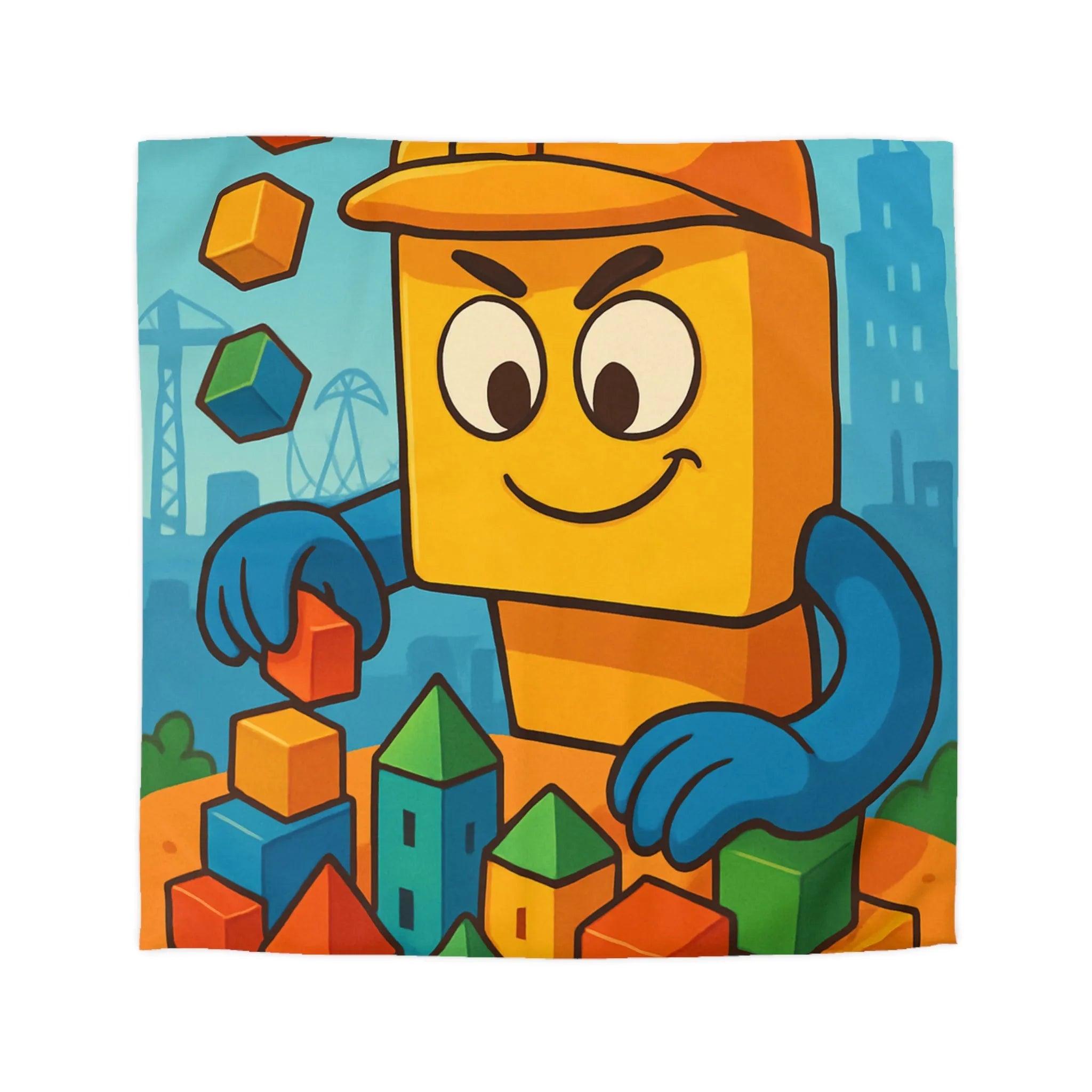 Housse de couette colorée avec motif de construction pour chambre d'enfant joyeuse