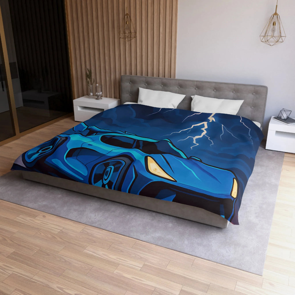 Housse de couette bleue supercar avec éclair ciel dramatique pour chambre moderne