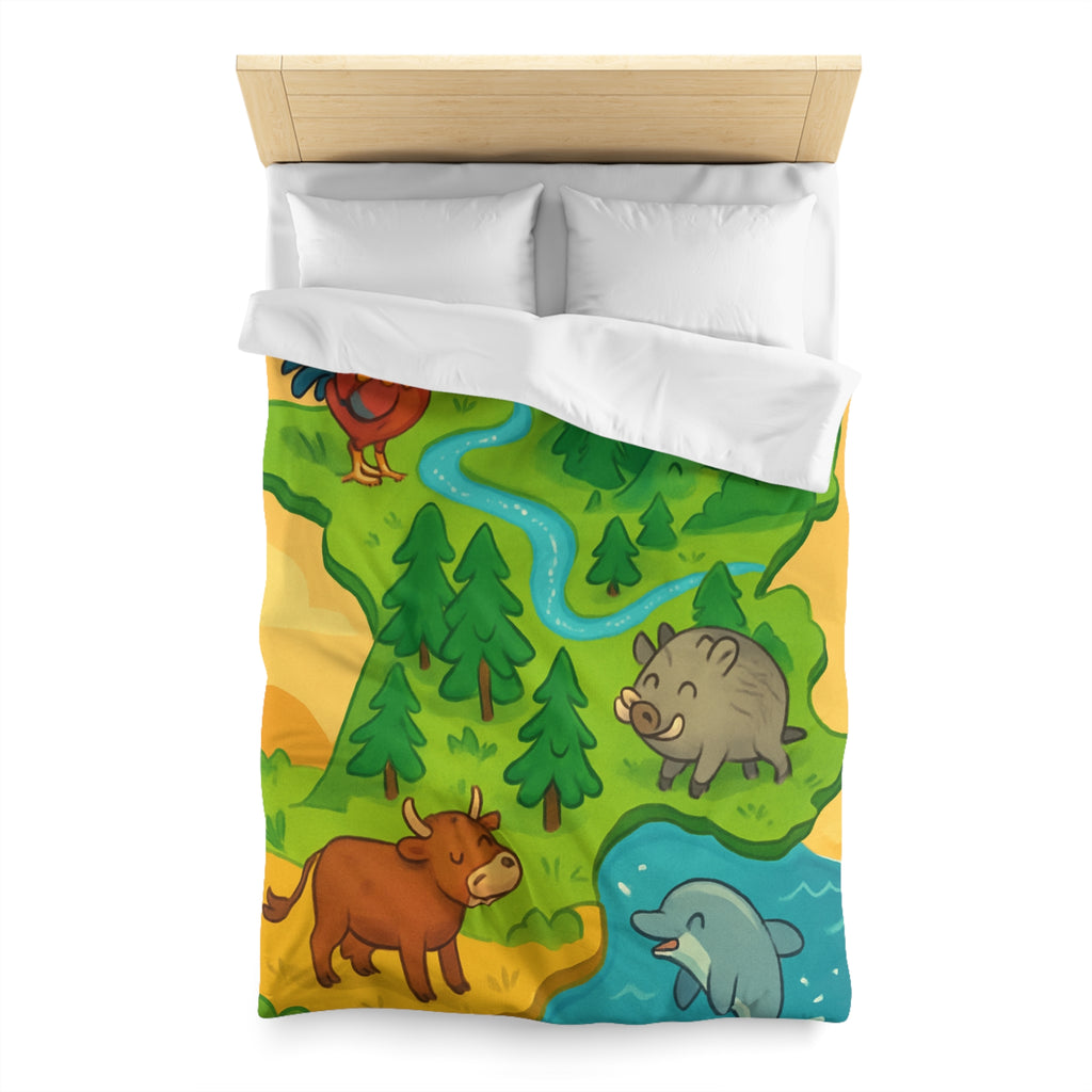 Housse de couette pour enfant avec animaux et paysage de France ludique et coloré