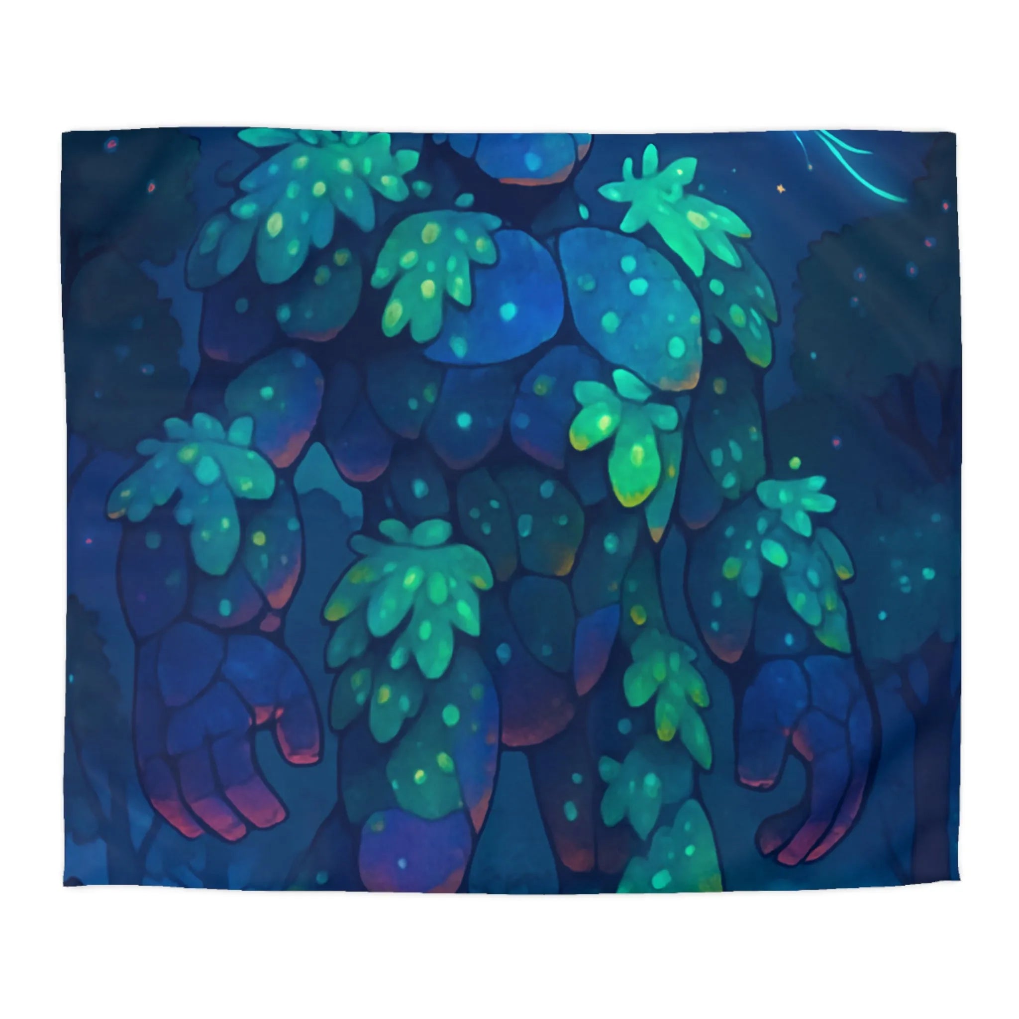 Housse de Couette Féérique avec Golem Lumineux et Fées dans la Forêt Nocturne