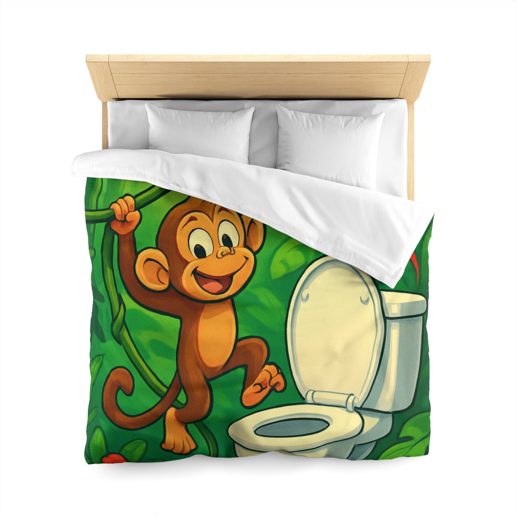 Housse de couette pour enfants avec singe joyeux et jungle colorée luxuriante
