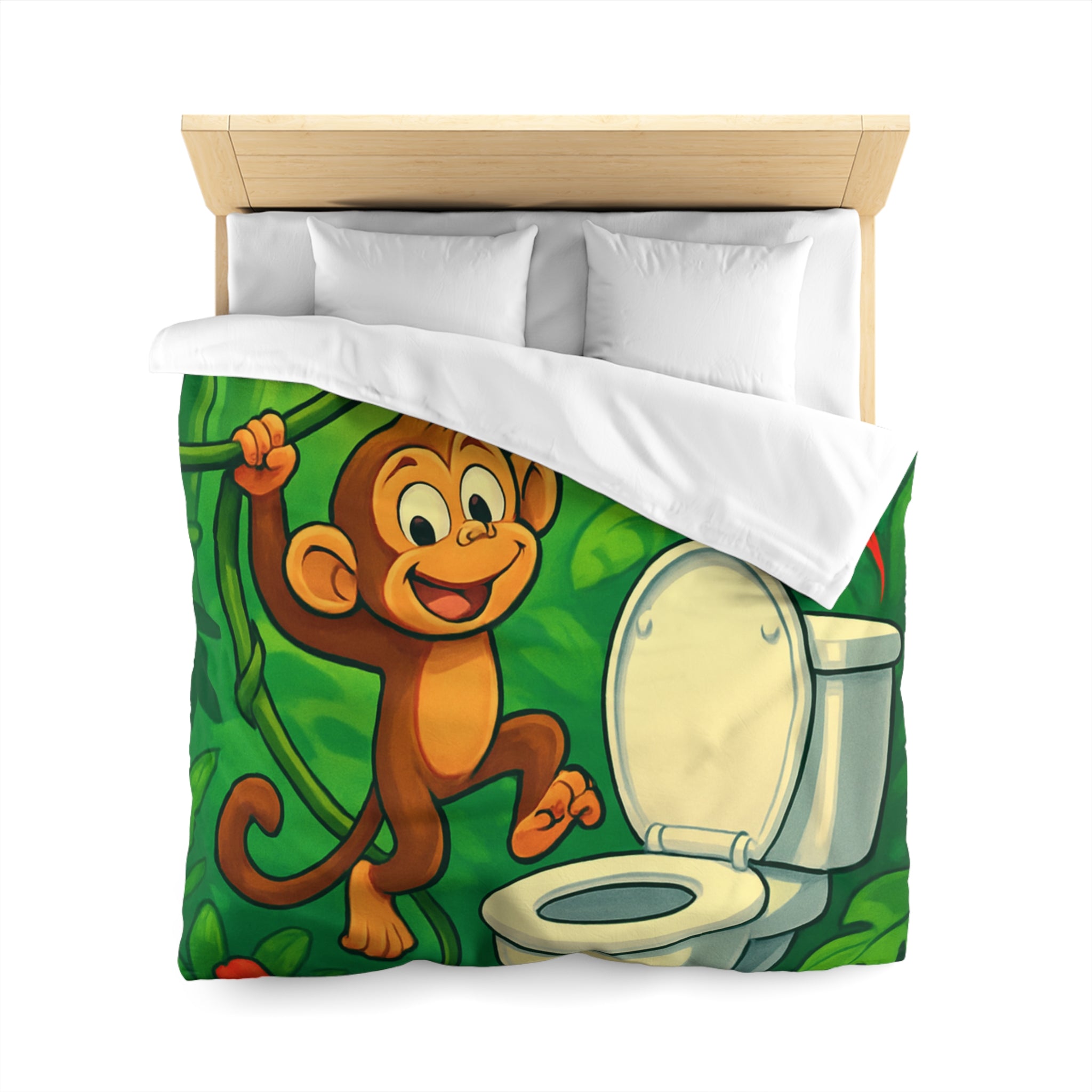 Housse de couette pour enfants avec singe joyeux et jungle colorée luxuriante
