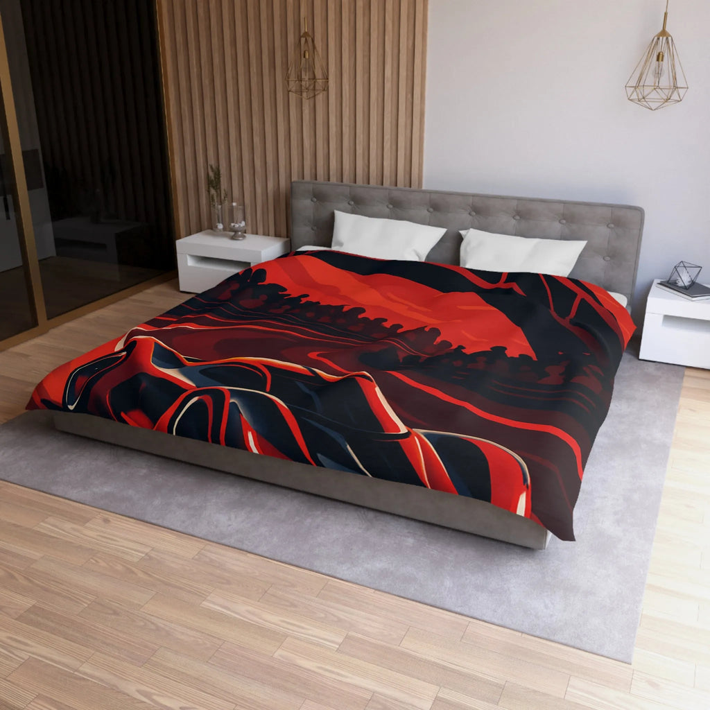 Housse de couette avec design de voiture de course rouge moderne sur circuit sinueux
