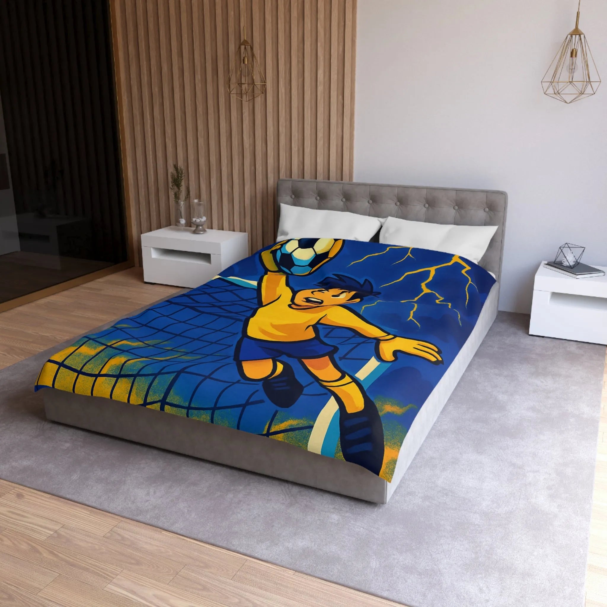 Housse de couette colorée, illustration de footballeur en action, idéale pour chambre d'enfant
