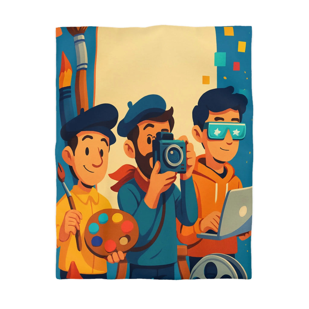 Housse de couette colorée avec artistes créatifs et style cartoon pour chambre moderne