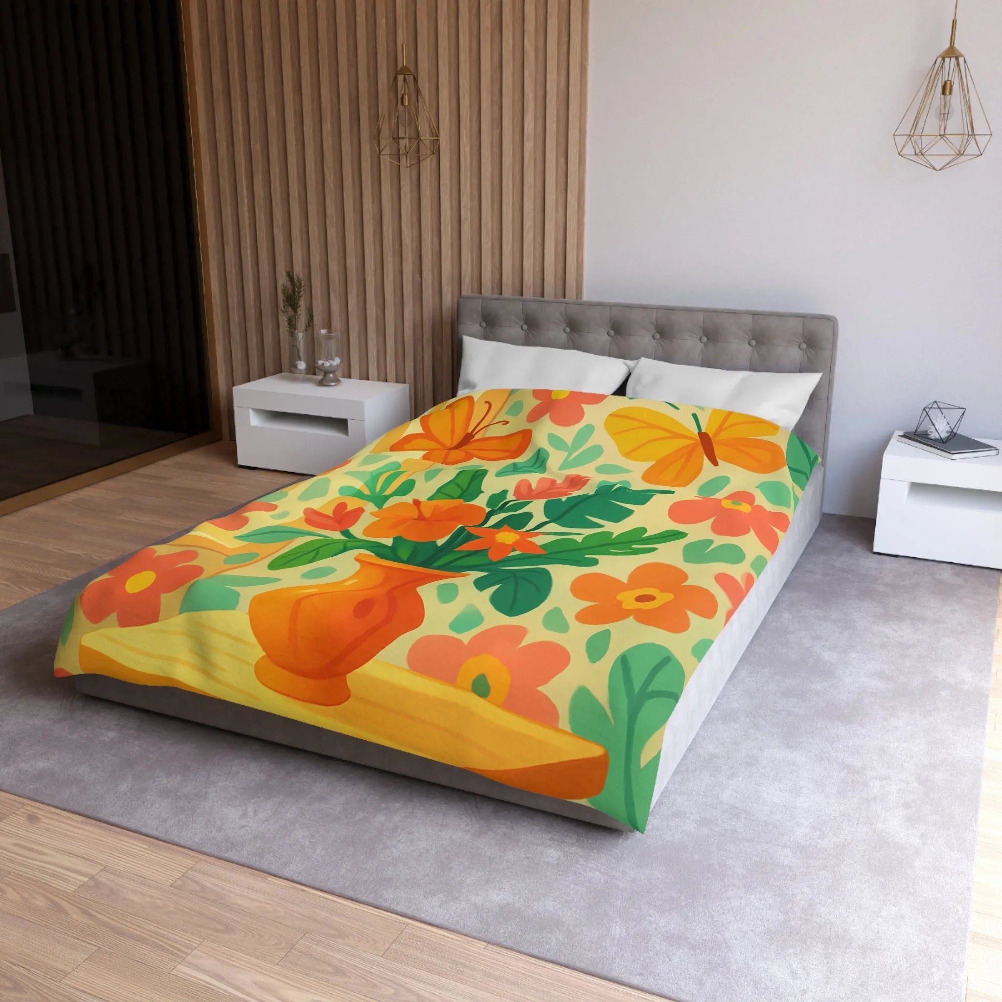 Housse de couette colorée avec fleurs tropicales et papillons pour chambre lumineuse