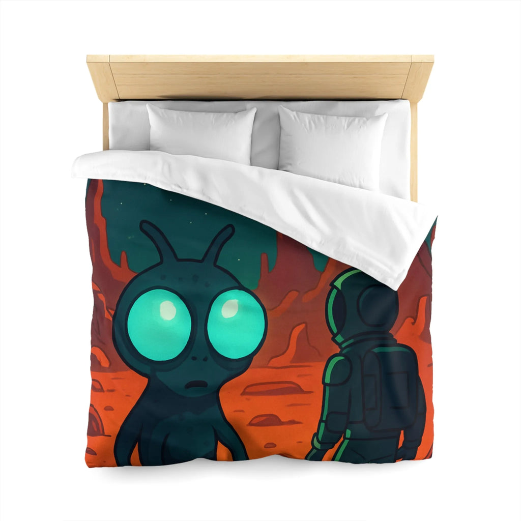 Housse de couette extraterrestre et astronaute sur fond de paysage lunaire mythique