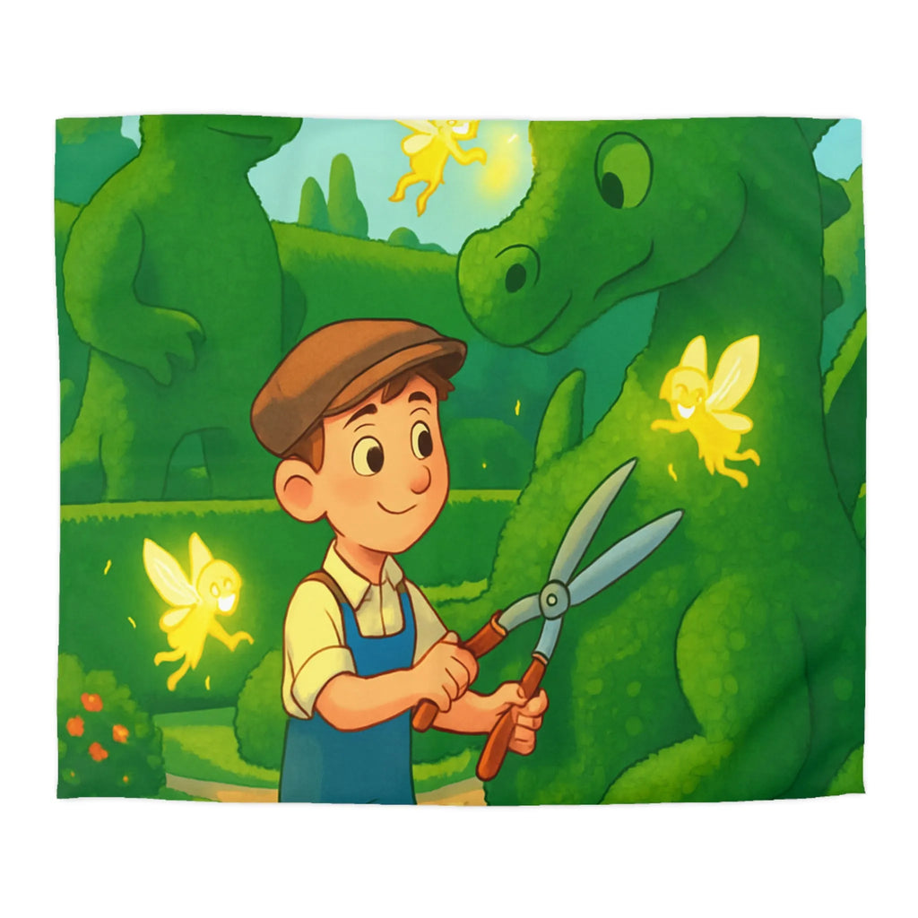 Housse de couette enfant dragon féérique avec jardin, verdure et ambiance magique naturelle