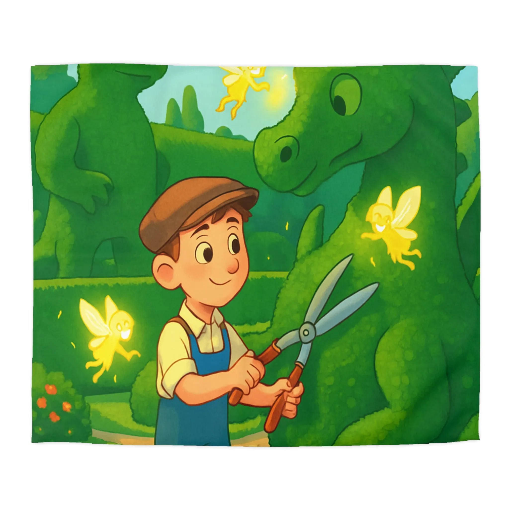 Housse de couette enfant dragon féérique avec jardin, verdure et ambiance magique naturelle