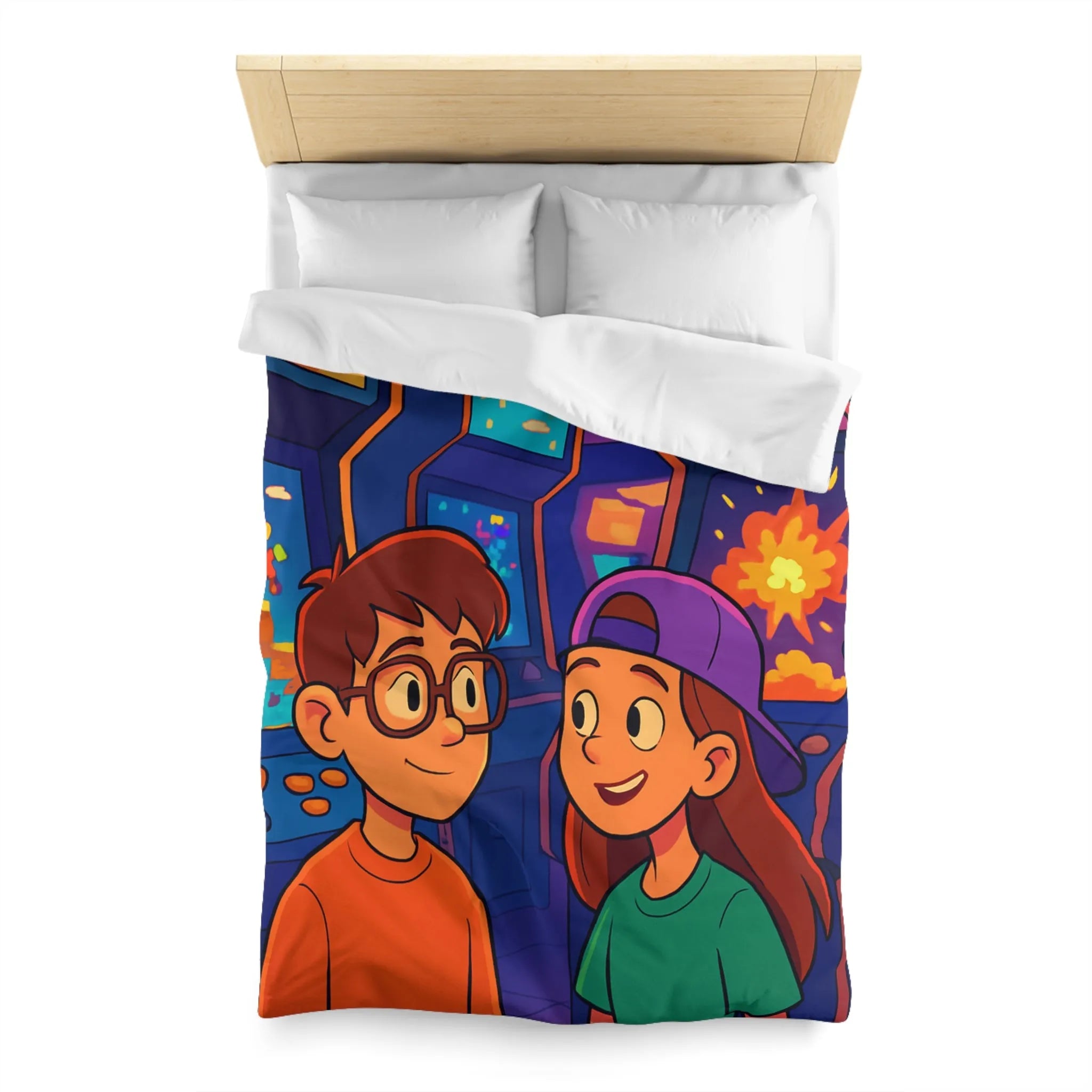 Housse de couette colorée arcade rétro néon pour gamers adolescents ambiance années 80