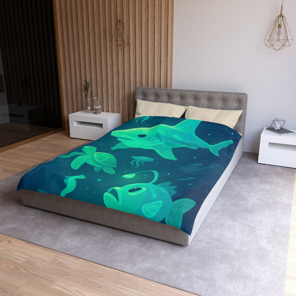 Housse de Couette Océan Lumineux avec Animaux Marins Amusants et Fantastiques Illustrés