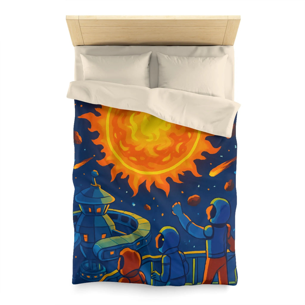 Housse de couette colorée avec scène spatiale vibrante pour chambre moderne et vive