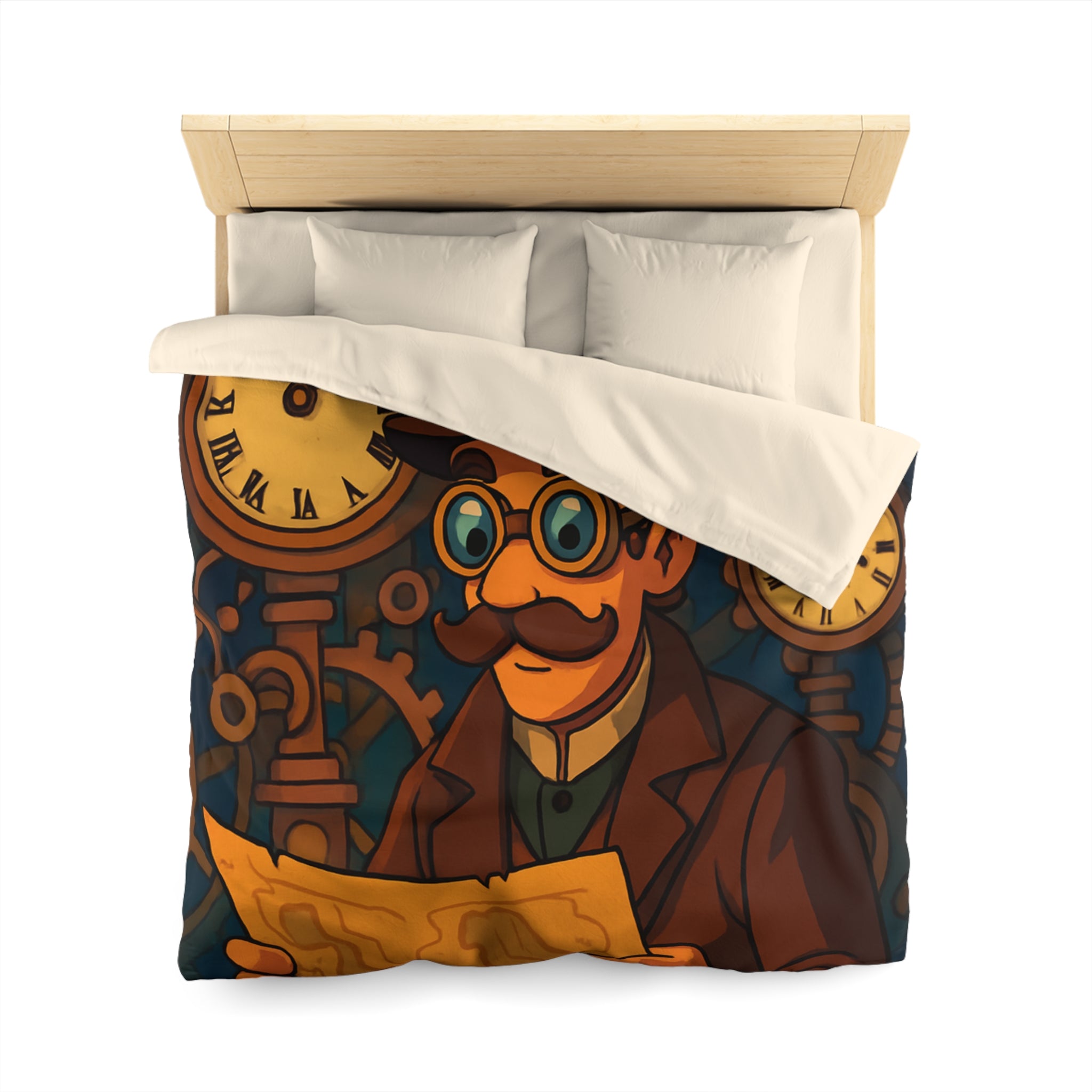 Housse de couette steampunk vintage avec motifs horlogers et explorateur en carte ingénieuse