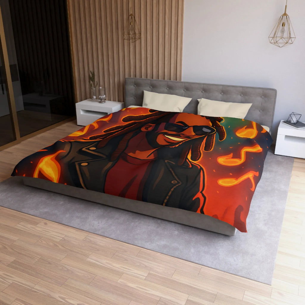 Housse de couette artistique avec musicien animé sous lumières de concert colorées