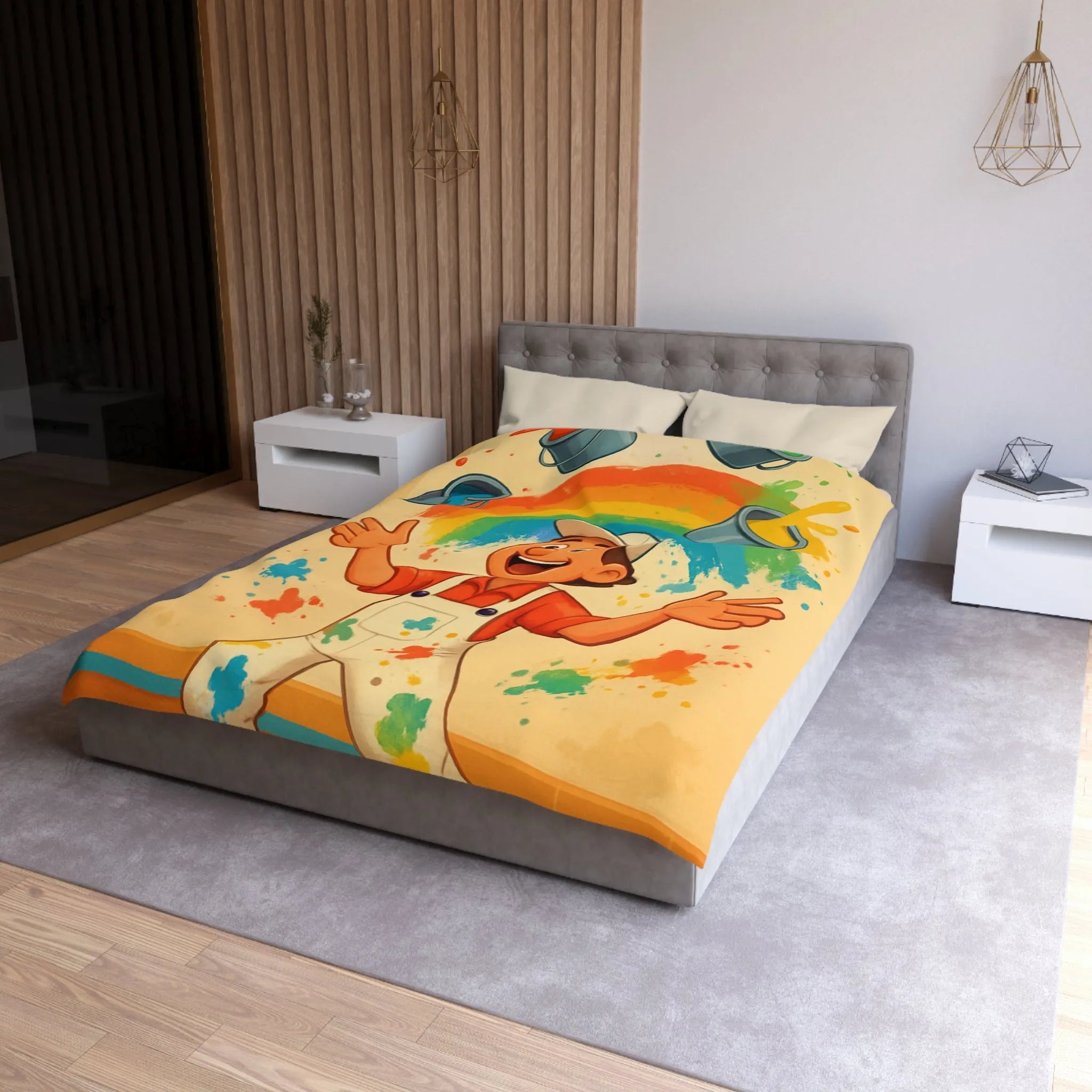 Housse de Couette Colorée avec Arc-en-ciel Artiste Jetant Peinture Joyeusement