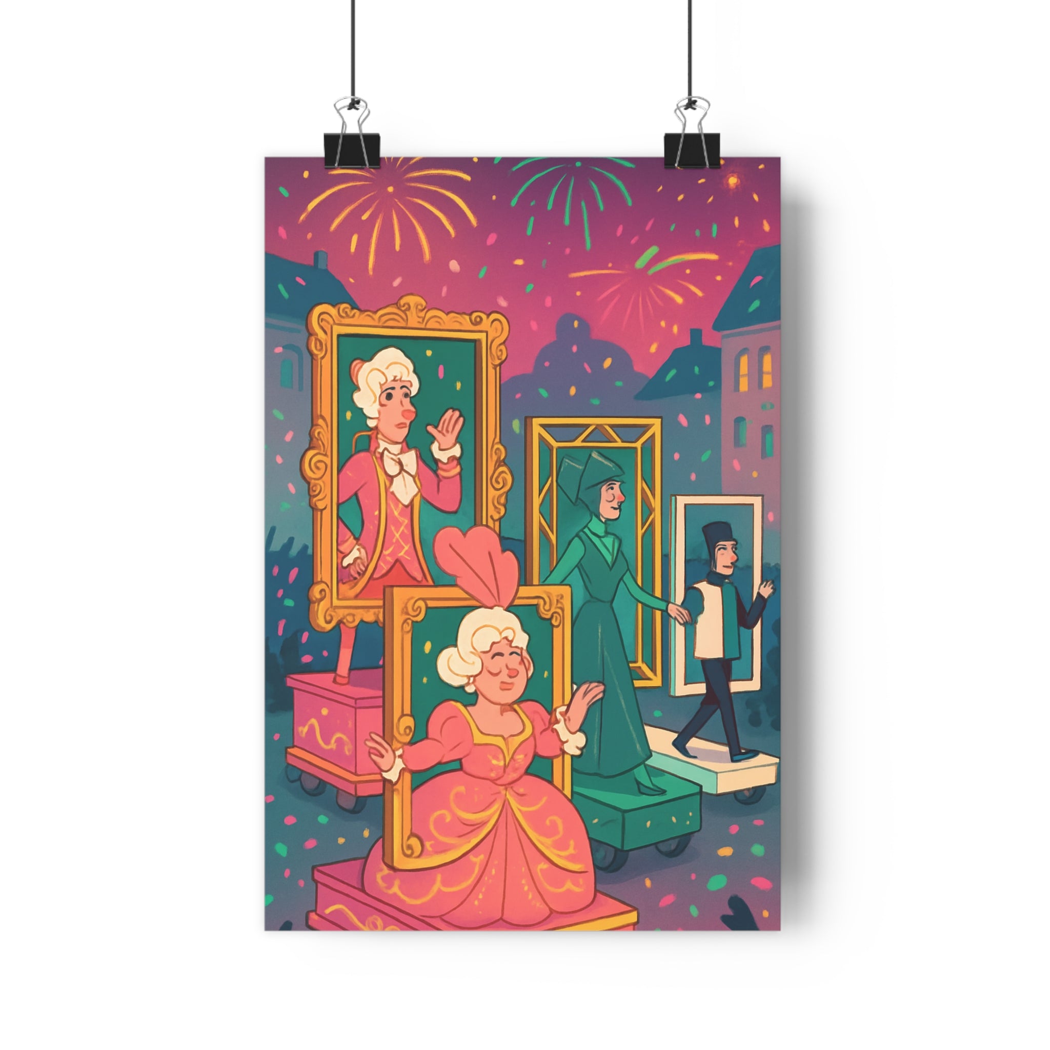 Poster décoratif carnaval vintage coloré rose vert jaune joyeux salon chambre intérieur cadre qualité