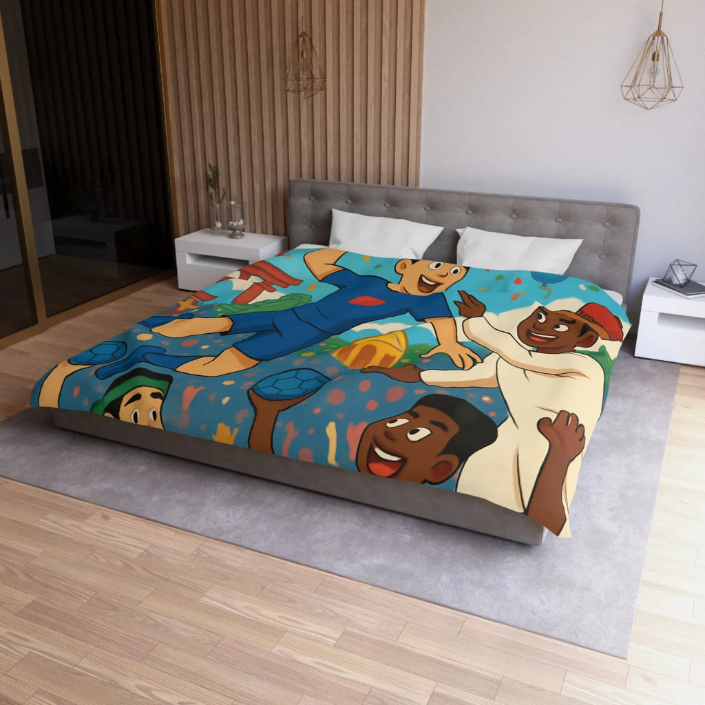 Housse de couette colorée célébrant la diversité multiculturelle avec ballons et drapeaux