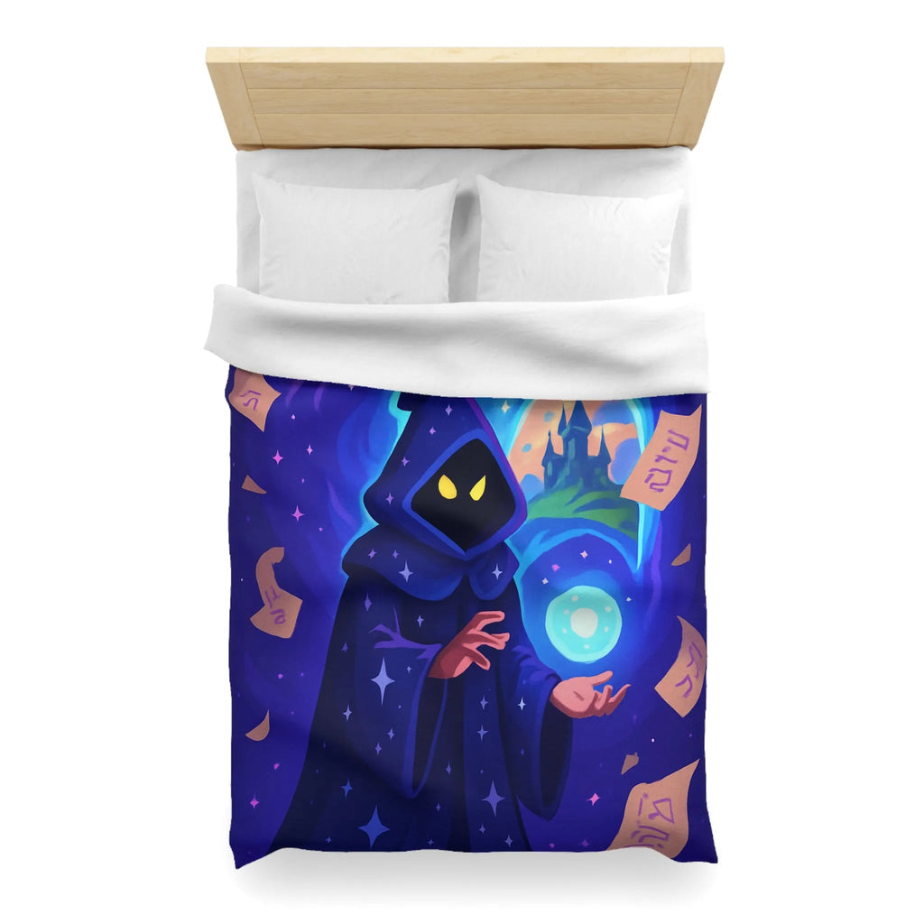 Housse de couette magique bleu nuit avec sorcier et château fantastique étoilé mystérieux