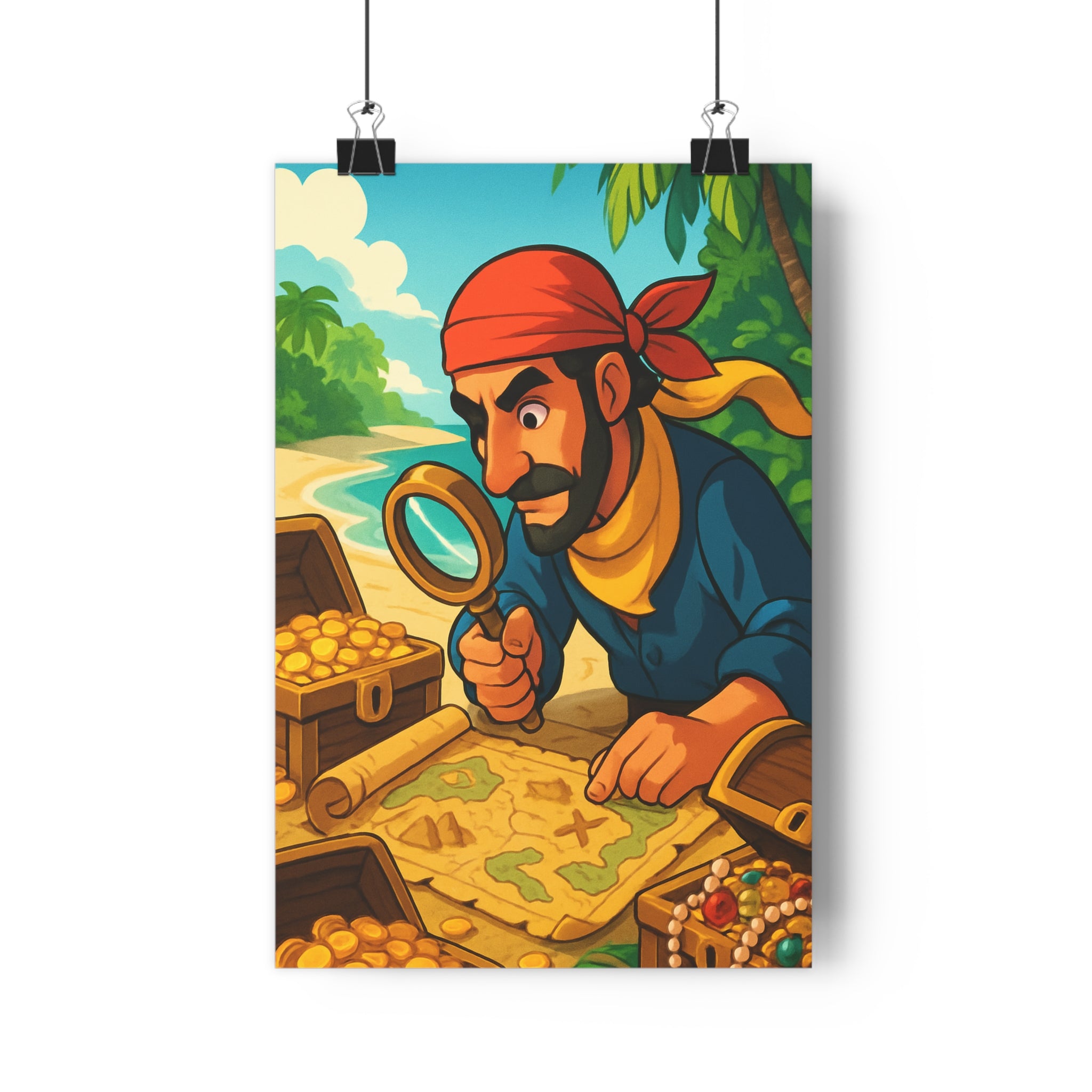 Poster décoratif aventure pirate manga bleu vert exotique enfant salon chambre carte trésor qualité