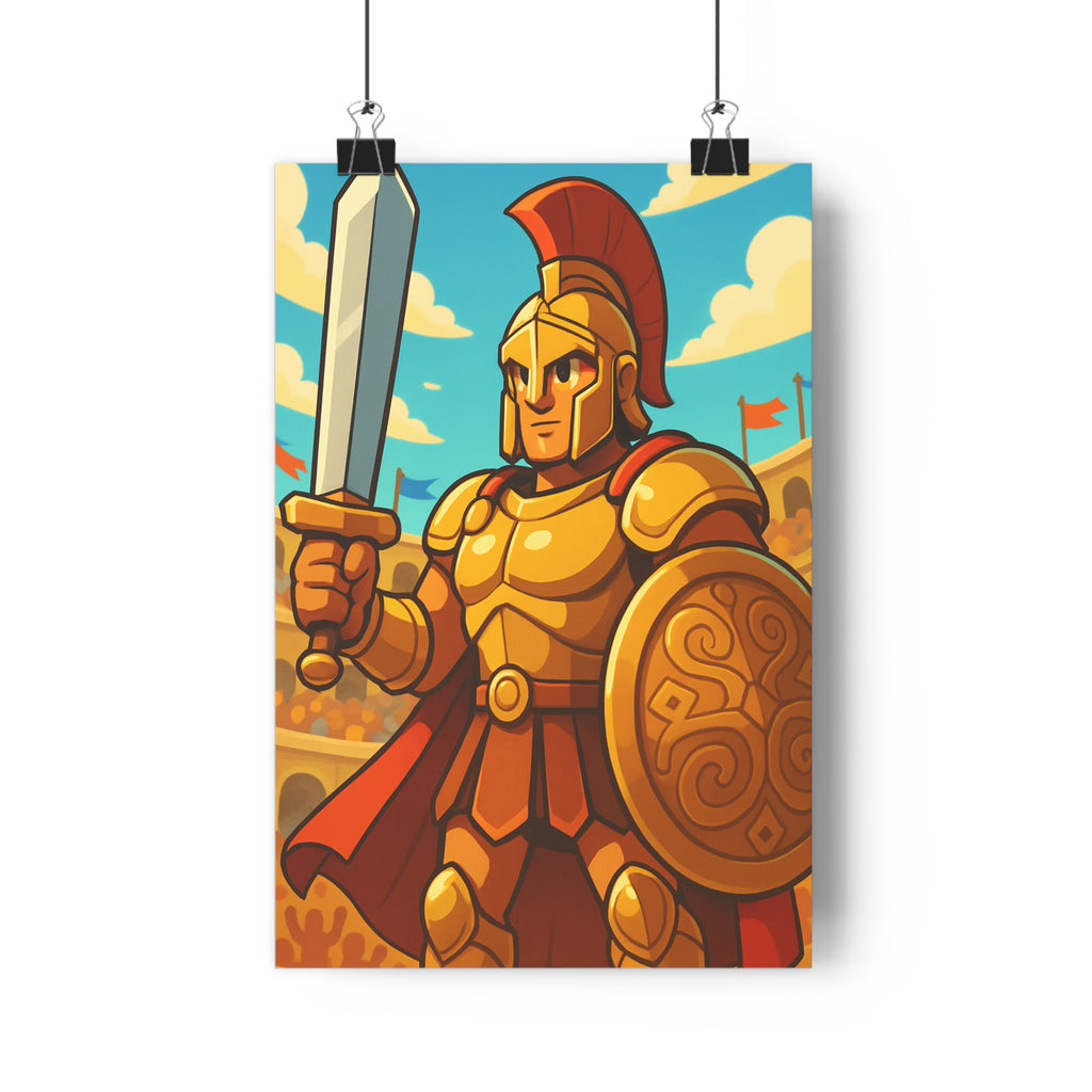 Poster décoratif gladiateur rouge doré cartoon aventure salon chambre dynamique héroïque élégant épique antique
