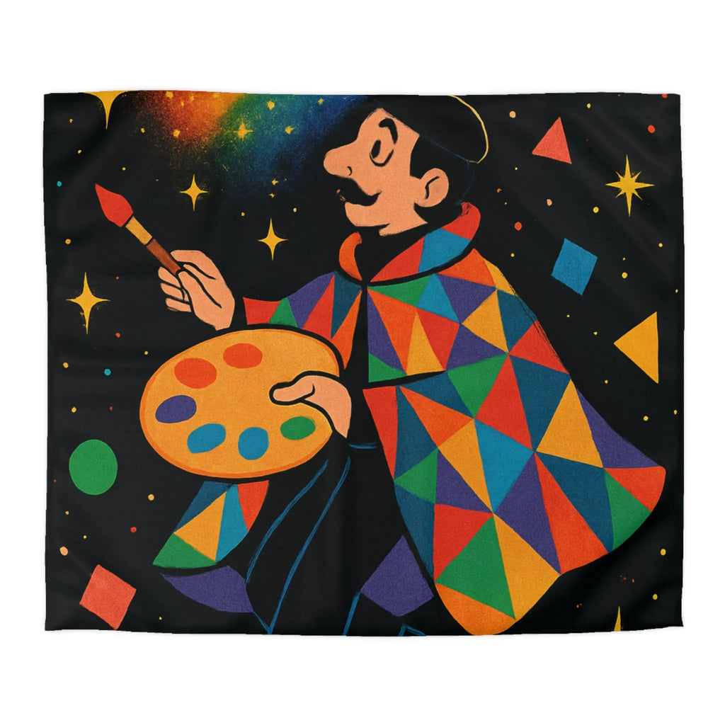 Housse de couette artiste colorée avec motifs géométriques et ciel étoilé magique