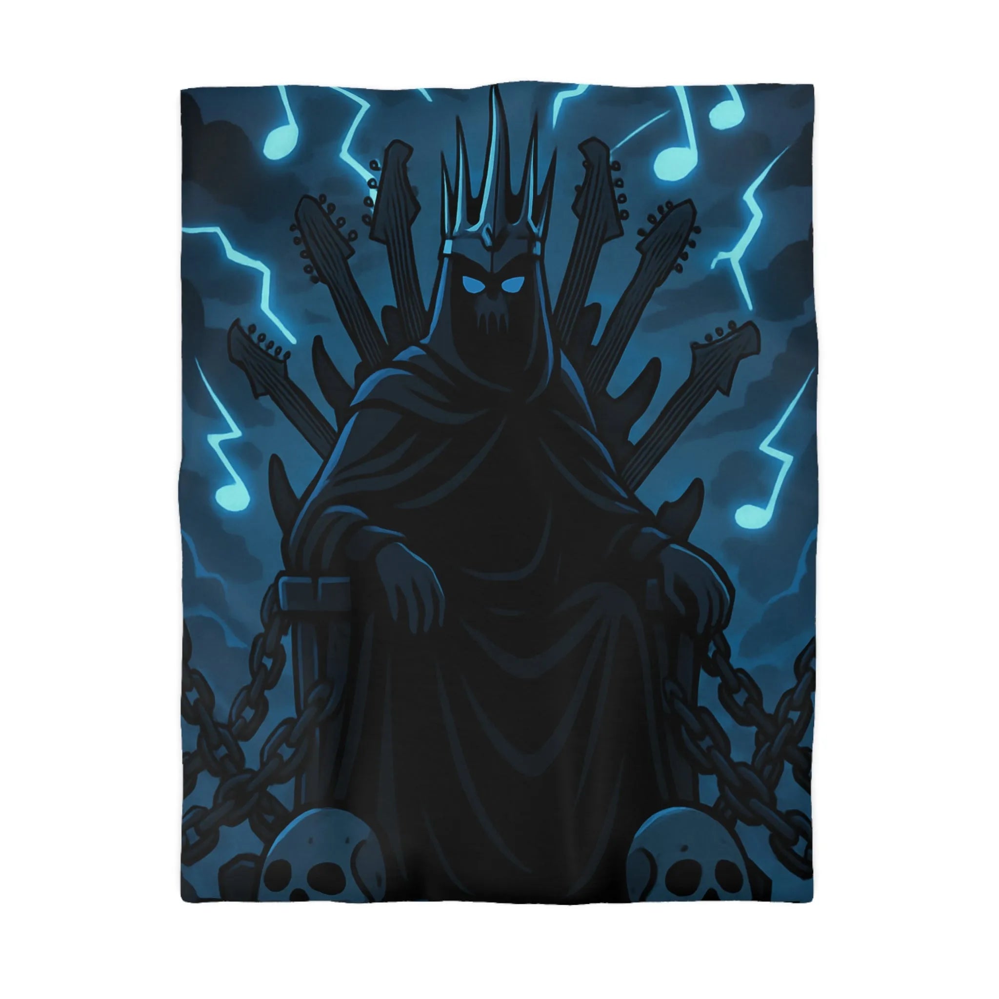 Housse de Couette Gothique Musicien Roi Ténébreux avec Throne de Guitares et Crânes